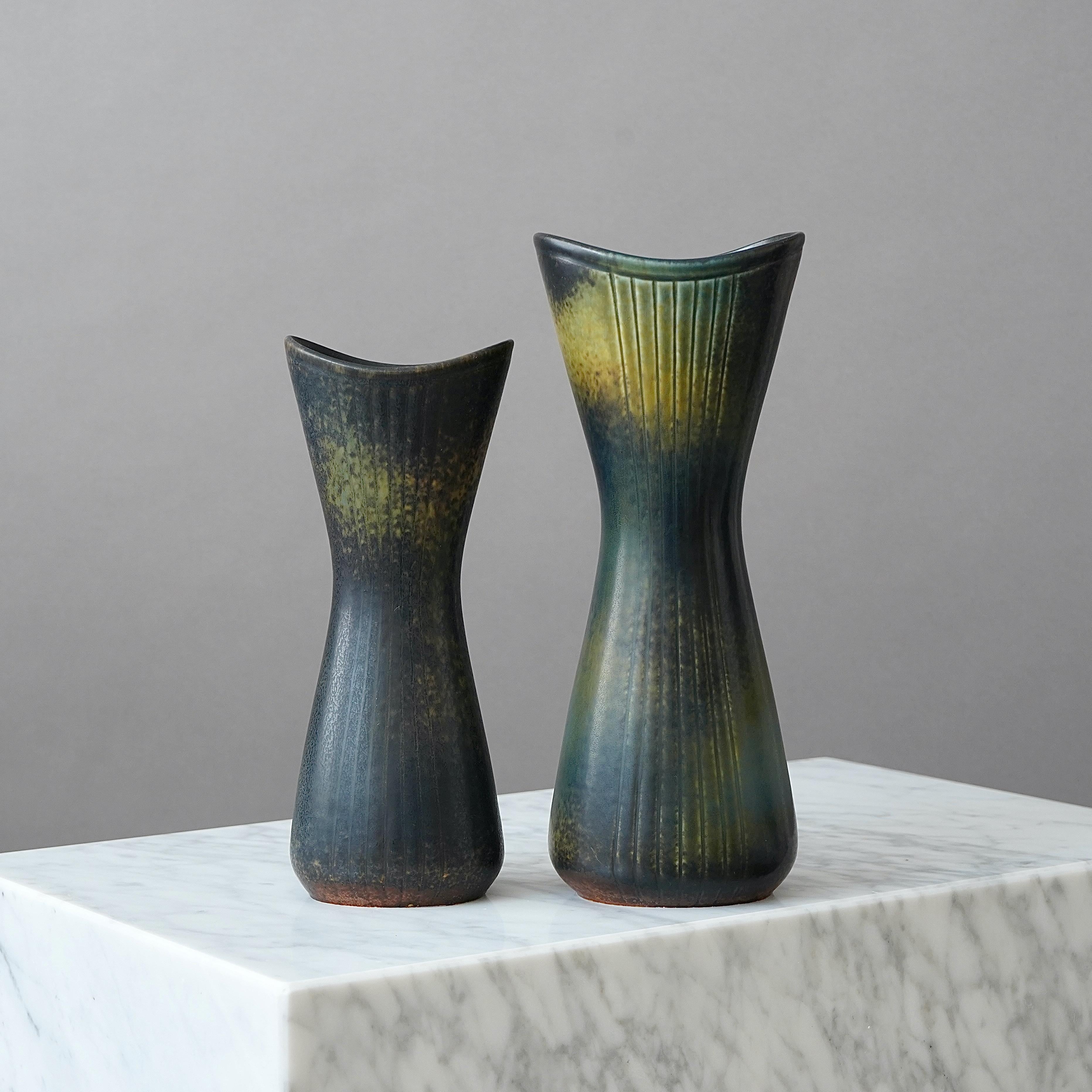 Turned Pair of Stoneware Vases by Gunnar Nylund for Rorstrand, Sweden, 1950s For Sale