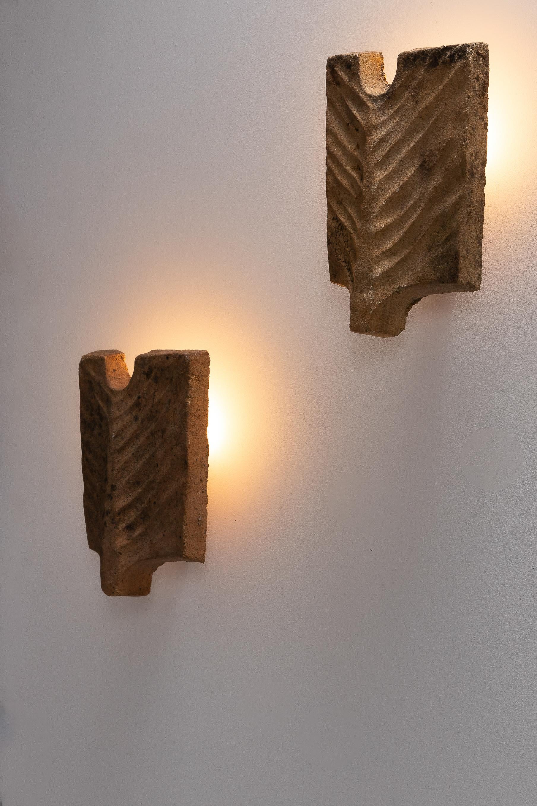 Pair of stoneware wall lights by Georges Jouve 3