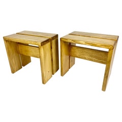 Pair of Stool/Side Table/Small Benches from Les Arcs, France, Charlotte Perriand