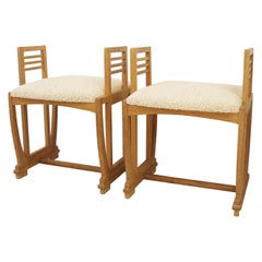 Pair of Stools Attributed to Gustave Serrurier-Bovy, New Seating Upholstery