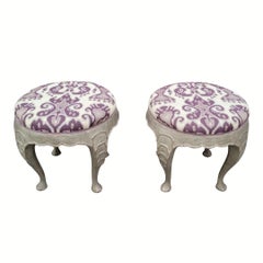 Pair of stools, Baroque ottomans, carved and polychrome wood, Baroque, Sweden