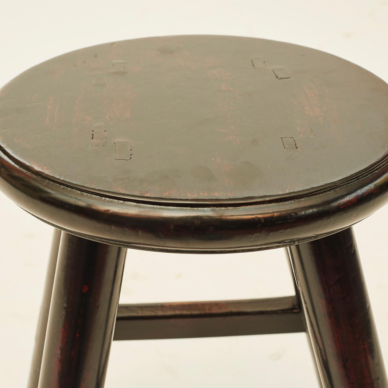 Stool, Black Lacquer with Beautiful Patina In Good Condition In Kastrup, DK