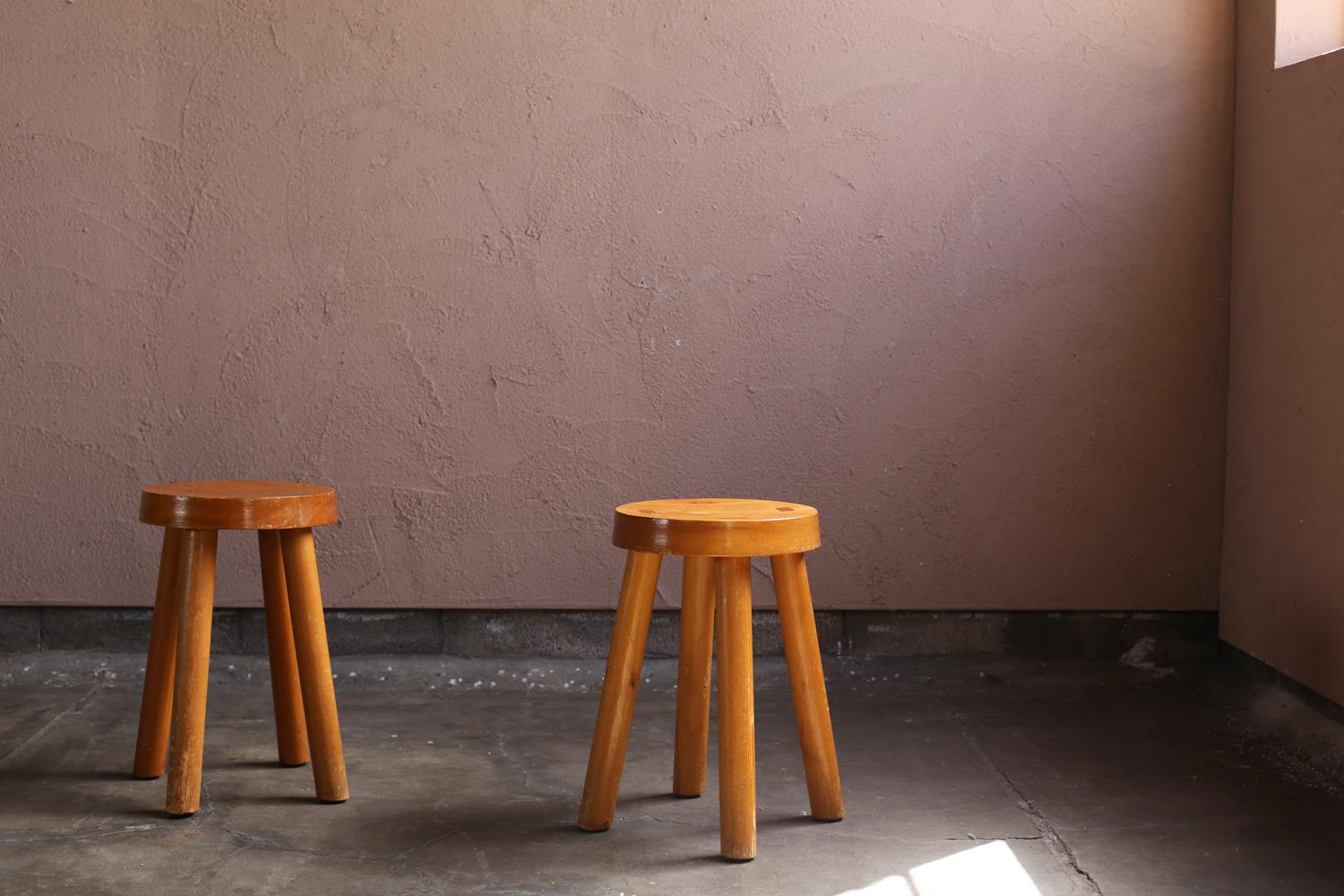 Mid-Century Modern Pair of Stools by Charlotte Perriand for Les Arcs For Sale