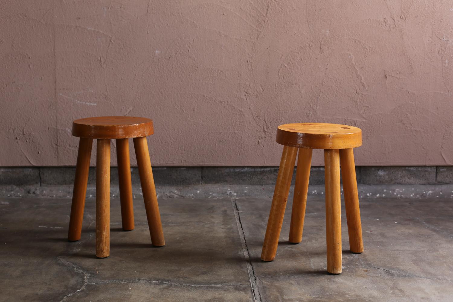 French Pair of Stools by Charlotte Perriand for Les Arcs For Sale