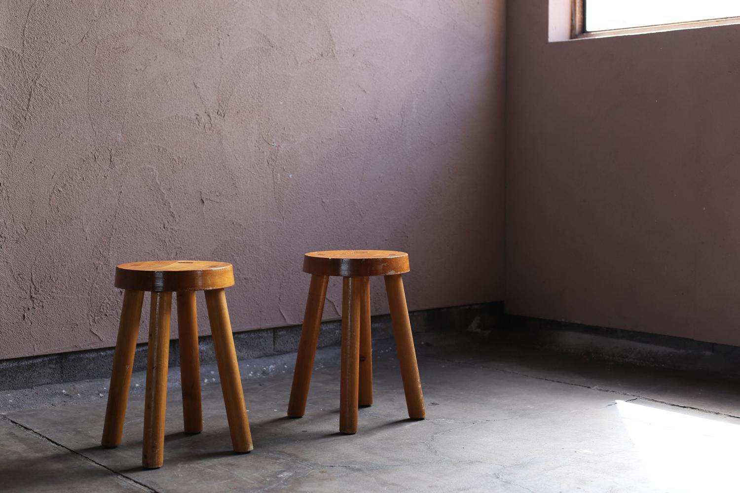 Woodwork Pair of Stools by Charlotte Perriand for Les Arcs For Sale