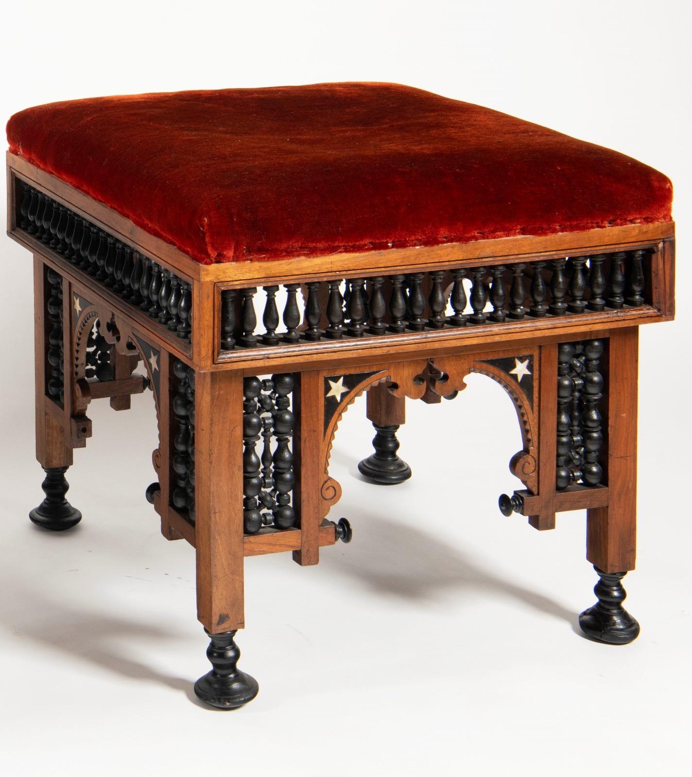 Pair of stools by Giuseppe Parvis (1831-1909),
H 46 cm , 50 x 50 cm

Parvis was an Italian cabinetmaker and furniture designer. He was born in Lomellina, in the Italian region of Piedmont, in 1831. He completed his studies at the Accademia Albertina