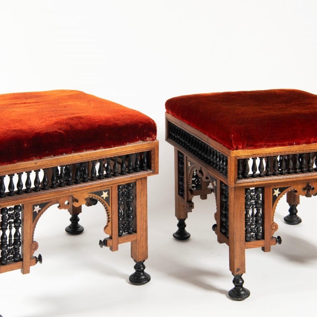 Mahogany Pair of stools by Giuseppe Parvis (1831-1909) For Sale