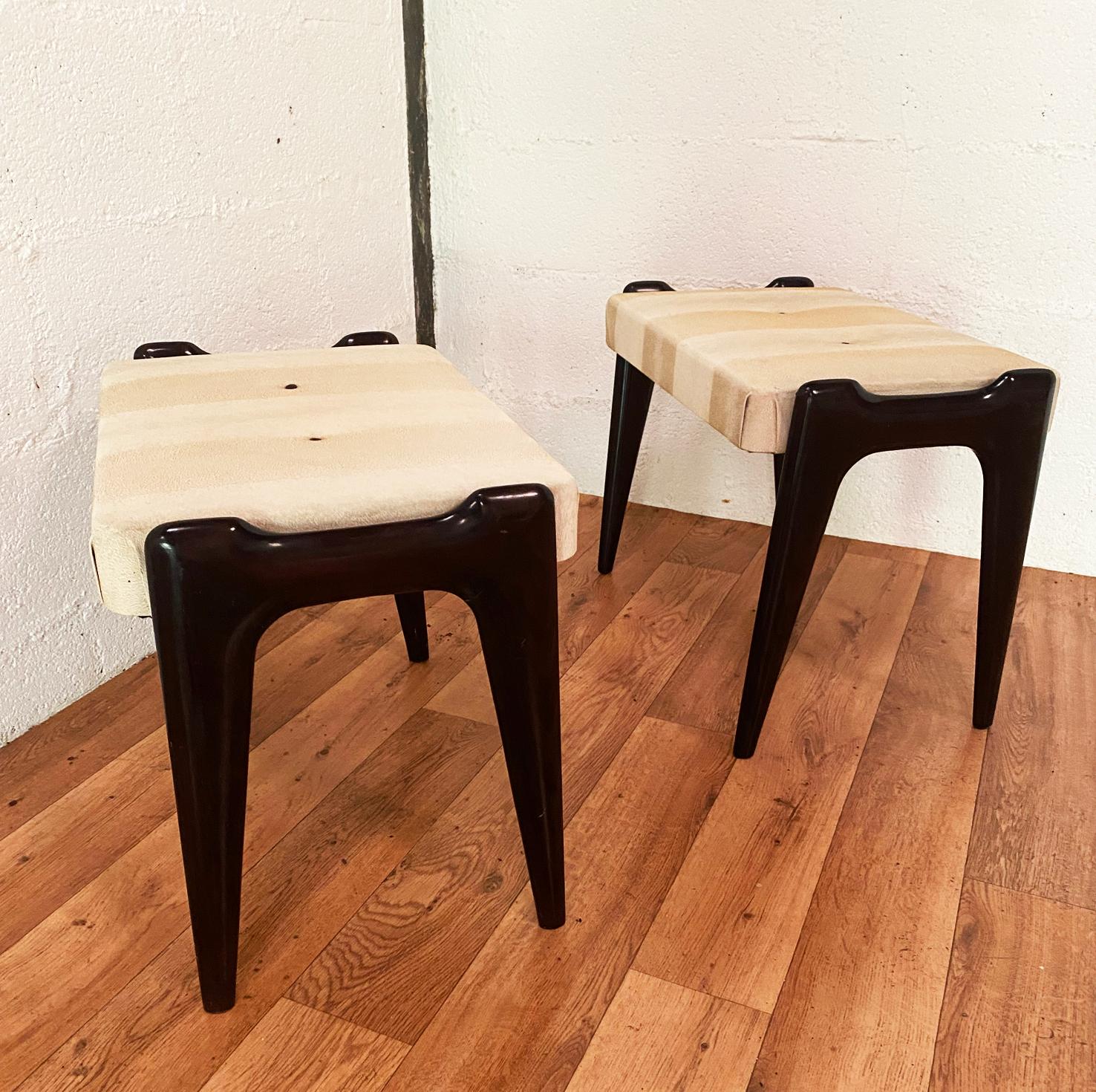 Wood Pair of stools by Ico Parisi for Cantù Italy For Sale
