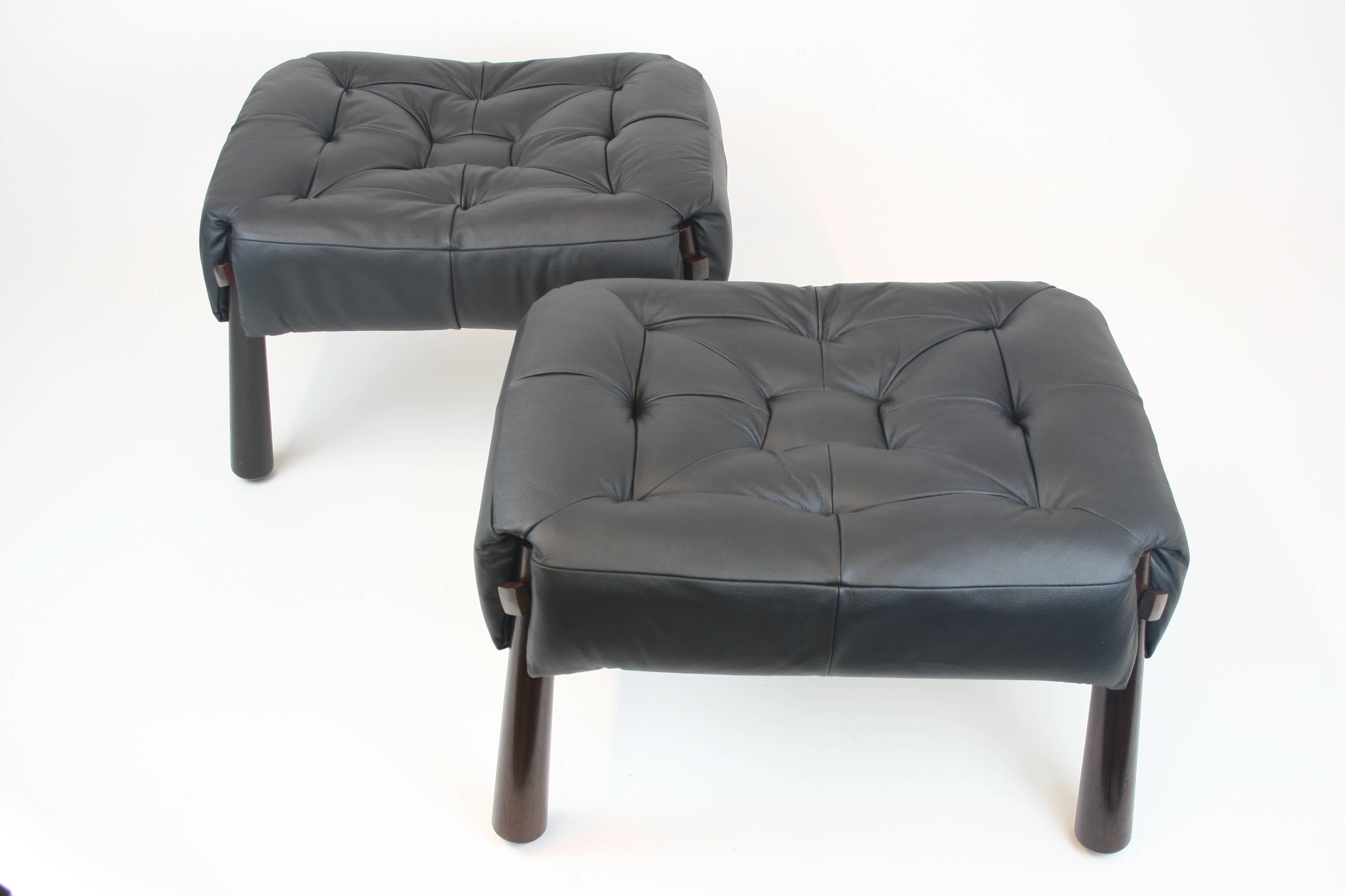 Leather Pair of Stools by Percival Lafer