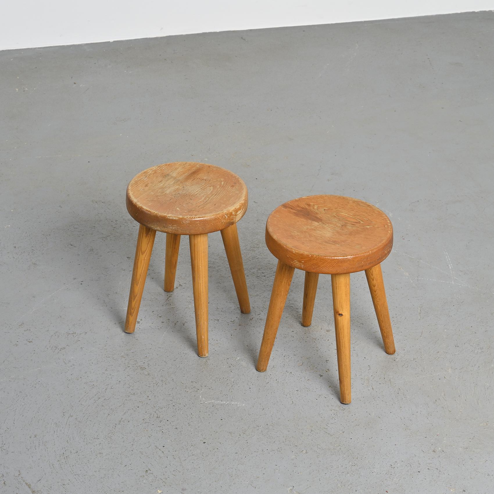 French Pair of Stools by René Martin, Méribel circa 1965 For Sale