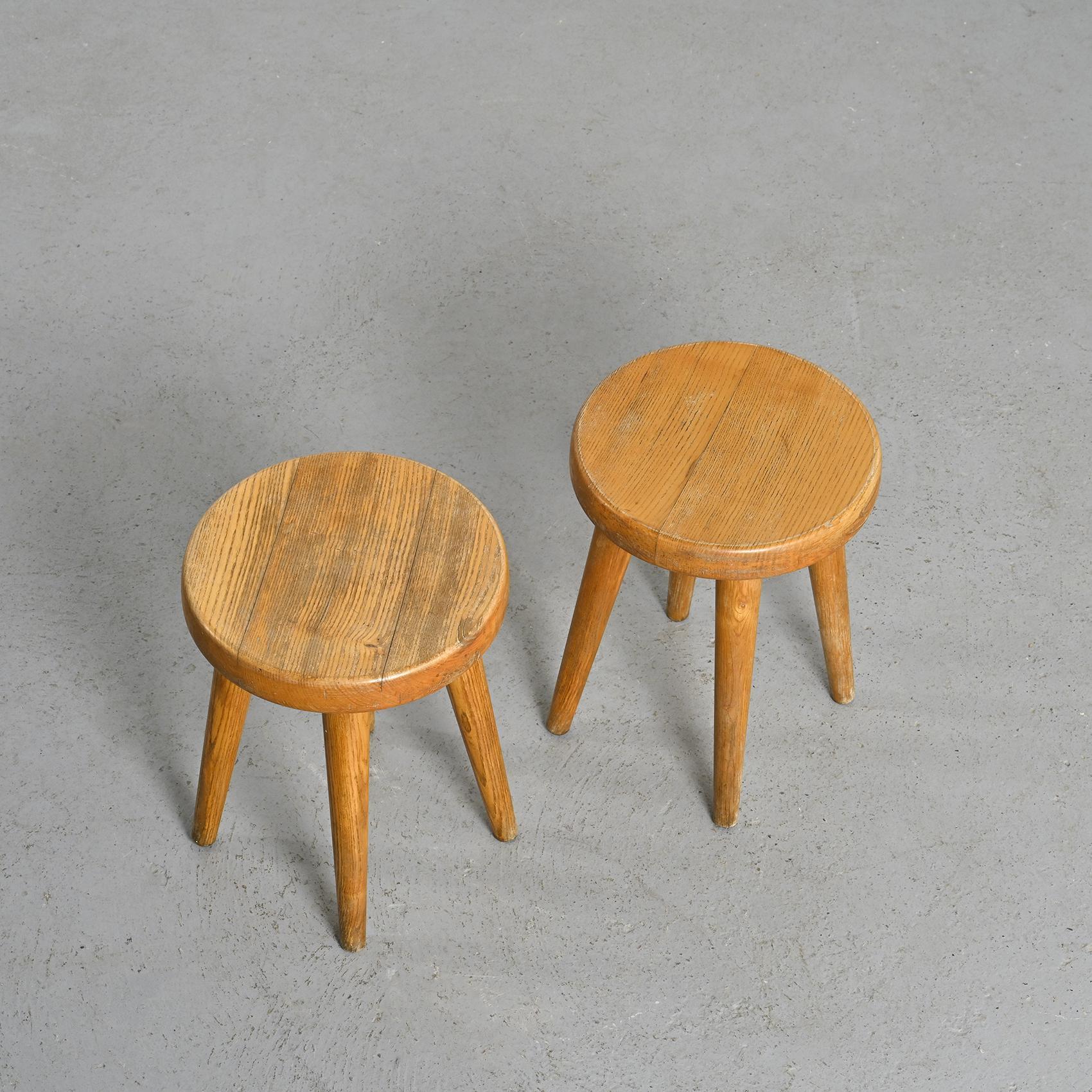 Pine Pair of Stools by René Martin, Méribel circa 1965