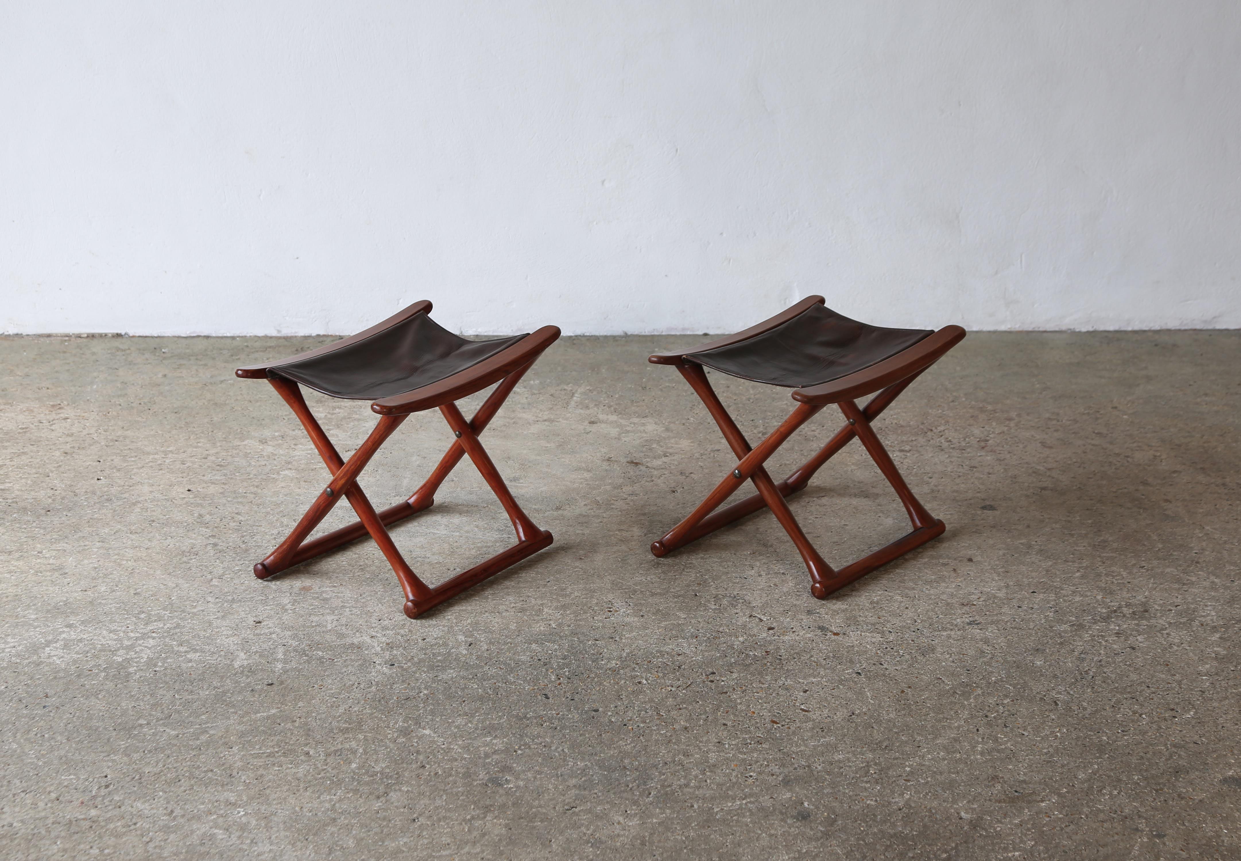 Leather Pair of Stools, Denmark, 1960s/70s For Sale