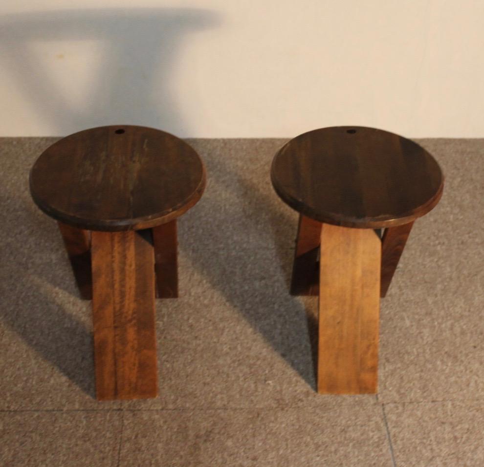 Pair of Stools Design, Wood, Foldable, XX Th For Sale 2