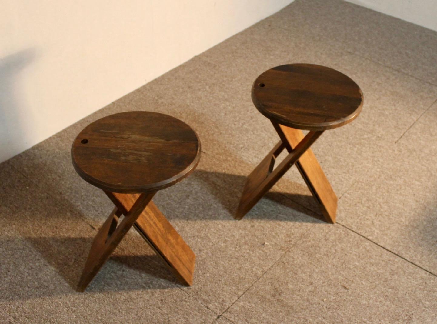 Pair of Stools Design, Wood, Foldable, XX Th For Sale 3