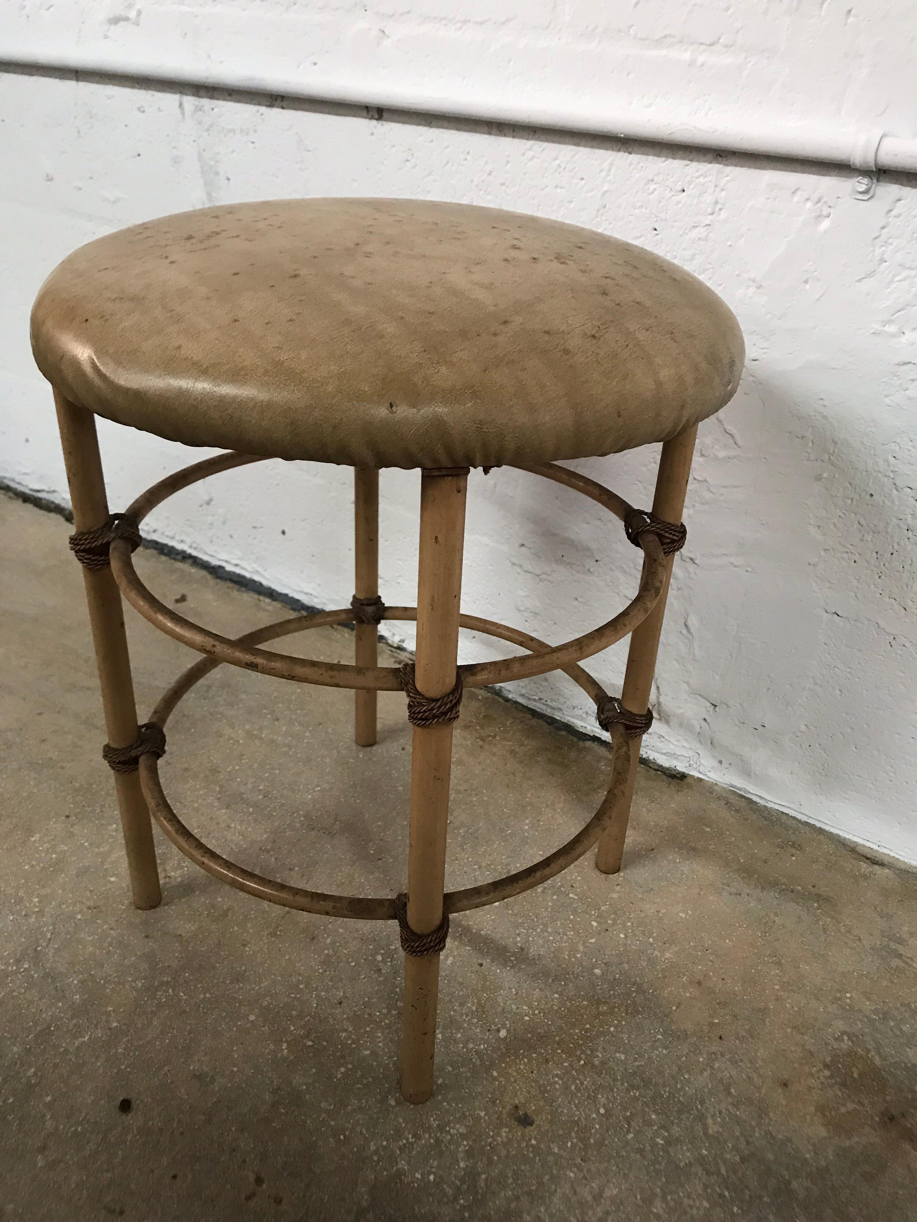 Pair of Mid Century Hollywood Regency Stools or Ottomans, USA, Circa 1960s In Distressed Condition For Sale In Miami, FL