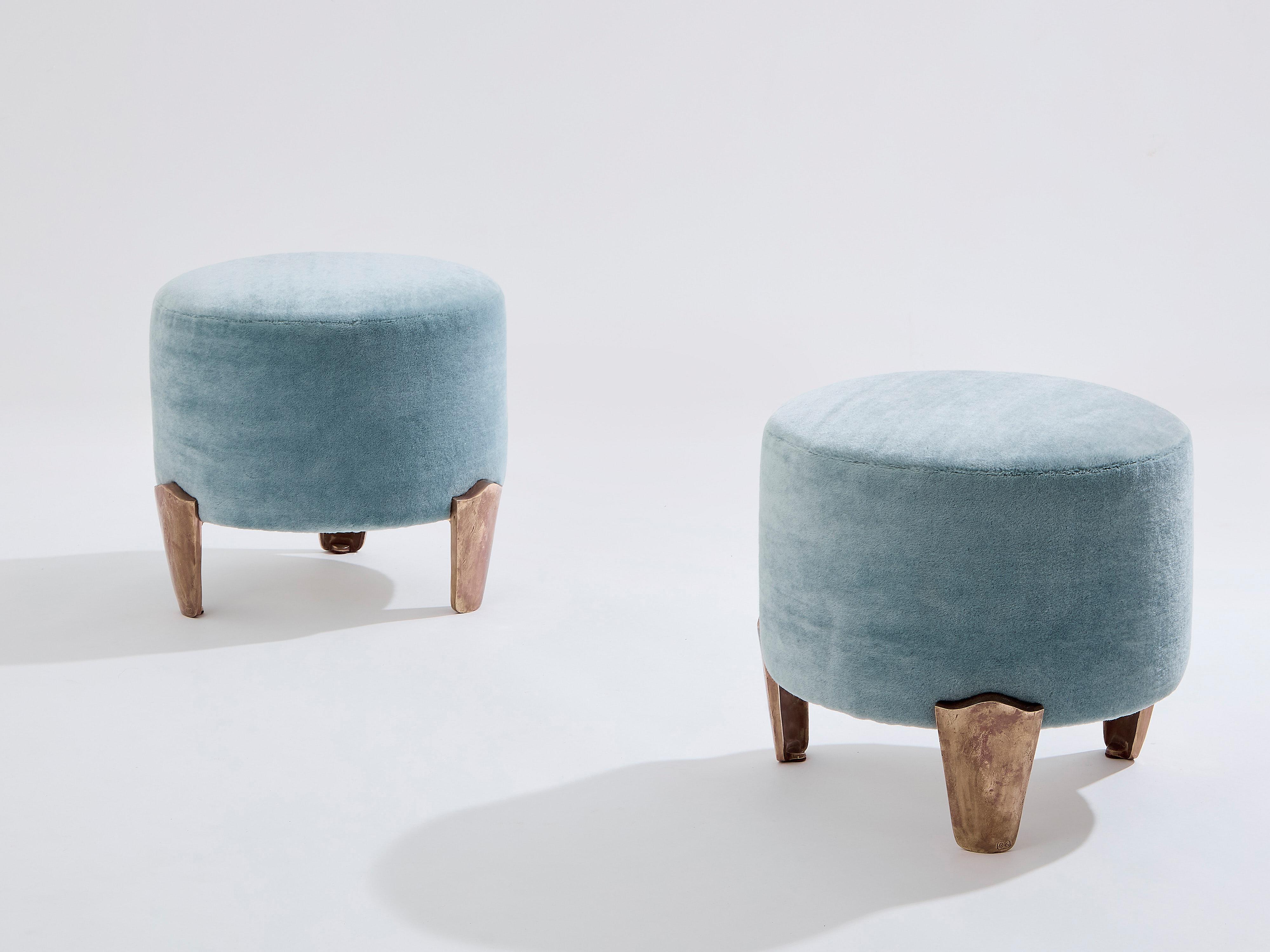 Paar Hocker Garouste & Bonetti Koala Bronze Mohair Samt 1995 (Moderne) im Angebot