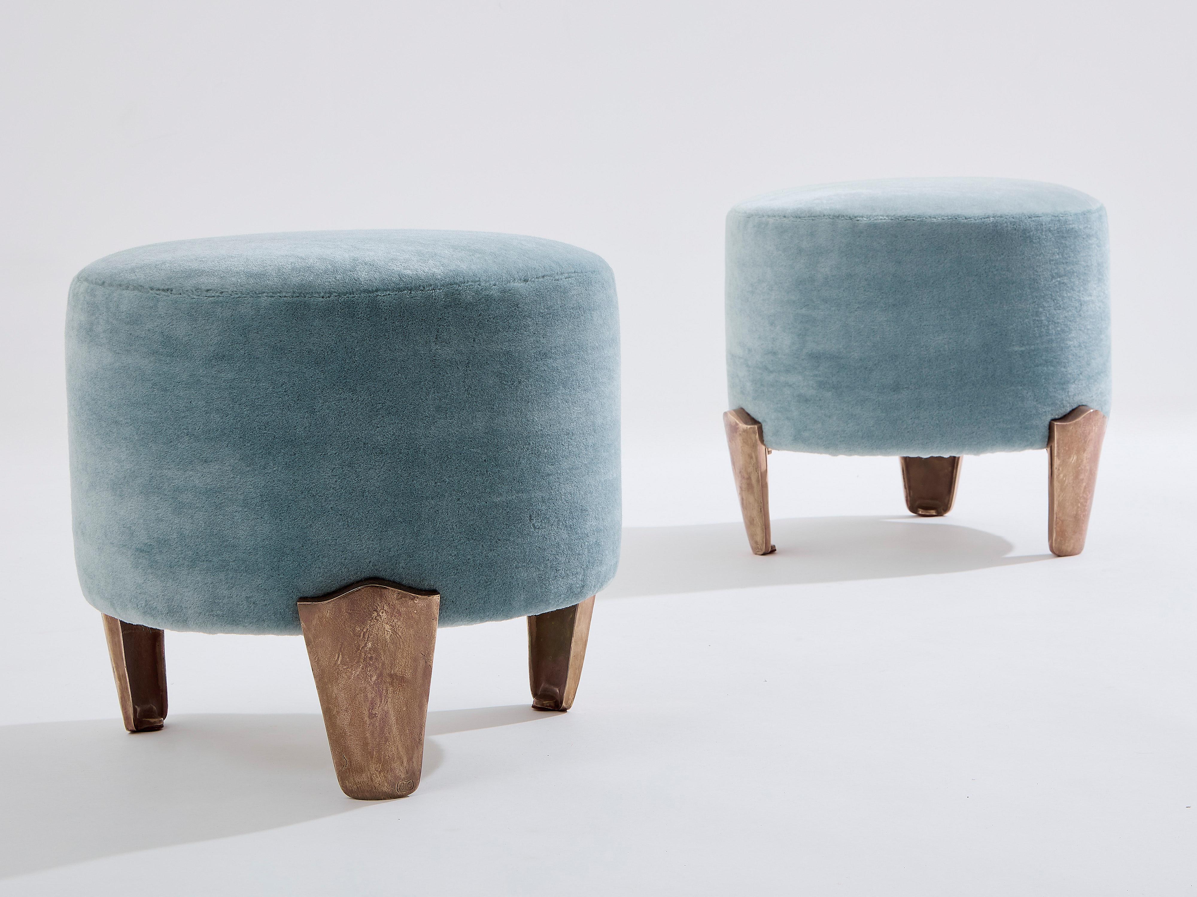 Paar Hocker Garouste & Bonetti Koala Bronze Mohair Samt 1995 im Angebot 2