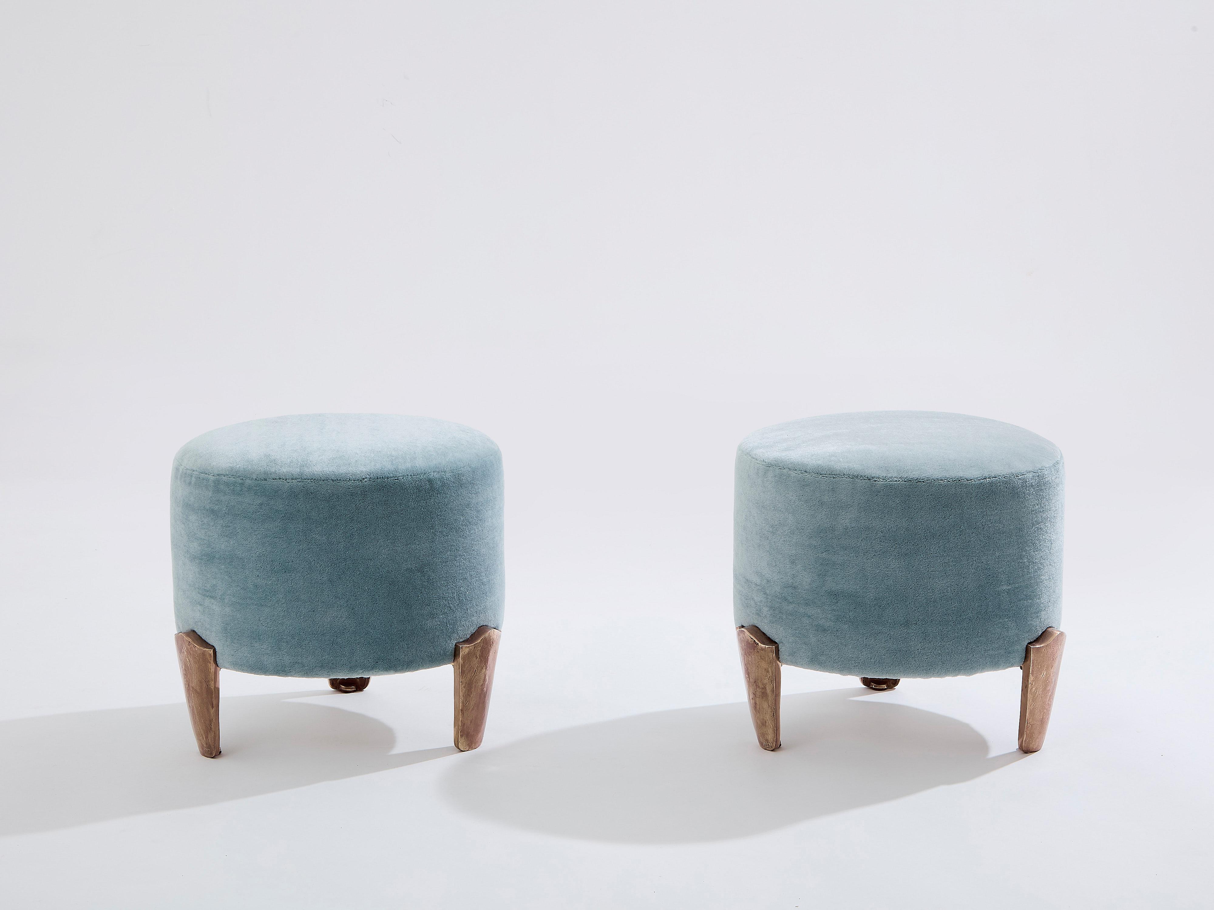 Paar Hocker Garouste & Bonetti Koala Bronze Mohair Samt 1995 im Angebot 3