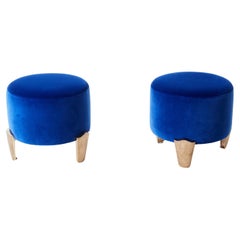 Vintage Pair of stools Garouste & Bonetti ‘Koala’ bronze royal blue velvet 1995