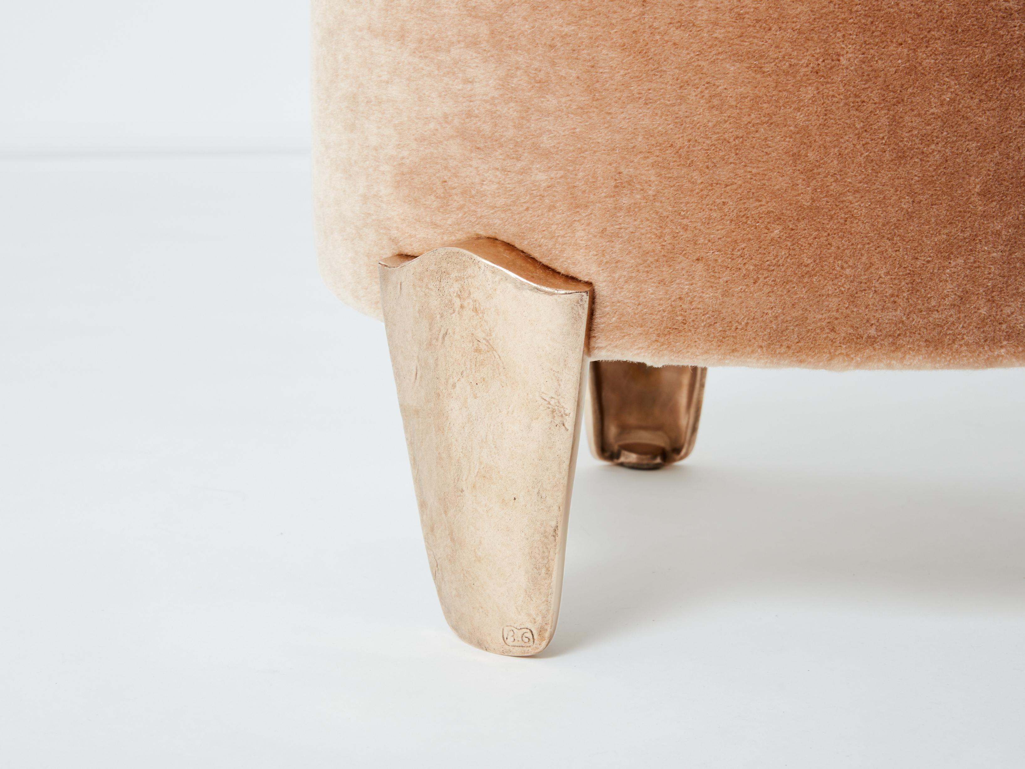 20th Century Pair of stools Garouste & Bonetti ‘Koala’ bronze teddy mohair velvet 1995