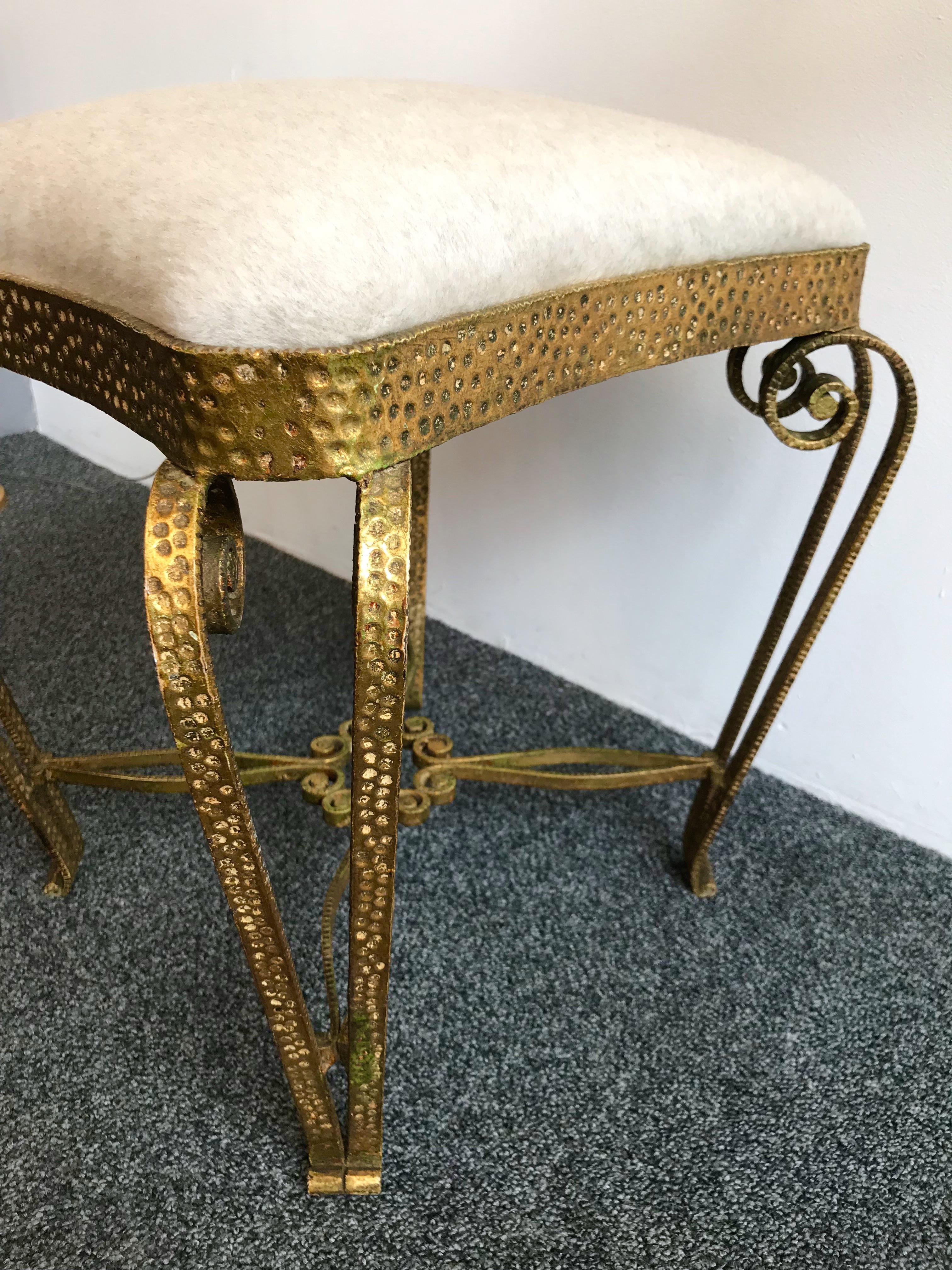 Mid-Century Modern Pair of Stools Gold Leaf by Pier Luigi Colli, Italy, 1950s