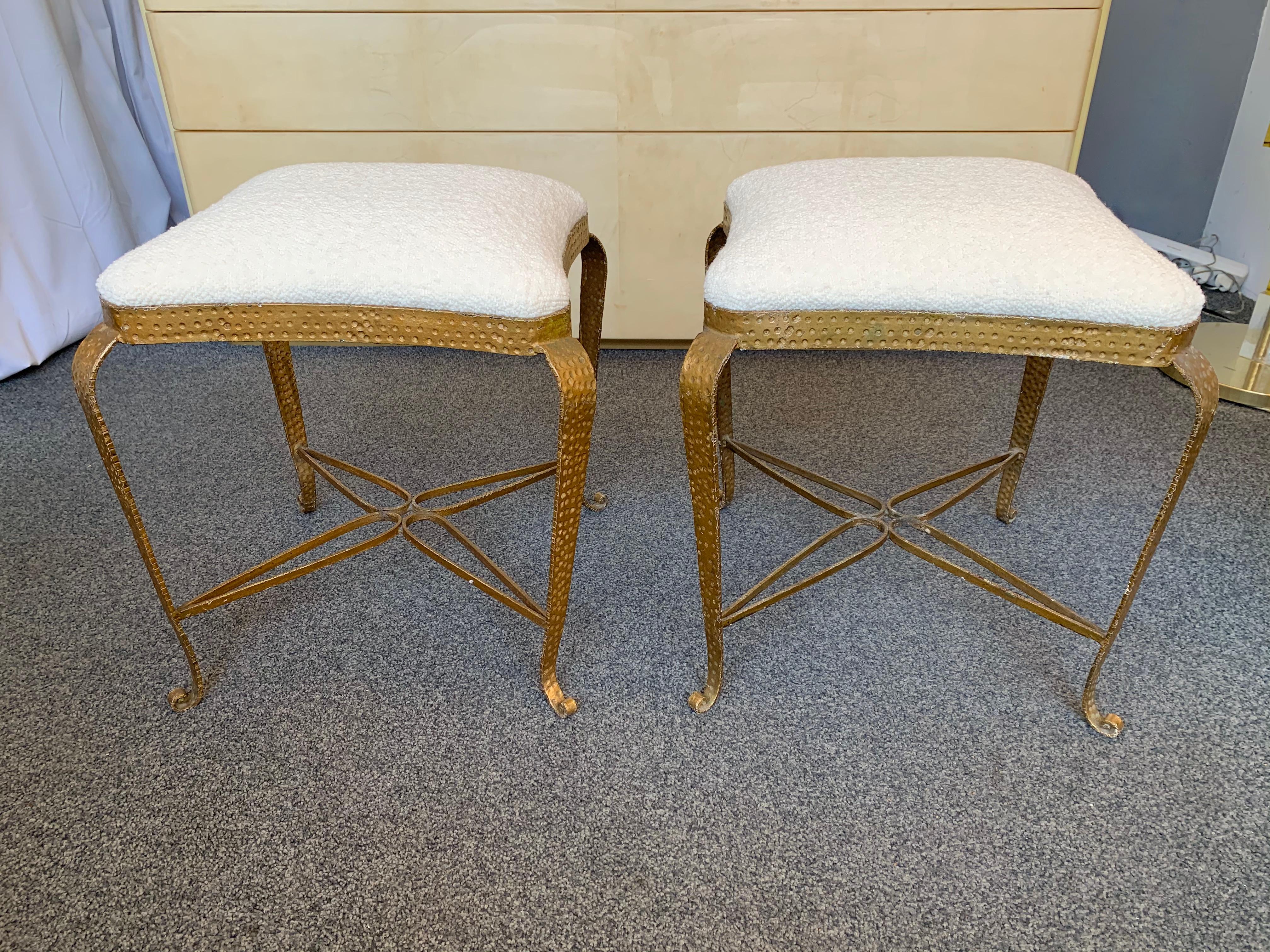 Hammered Pair of Stools Gold Leaf by Pier Luigi Colli, Italy, 1950s