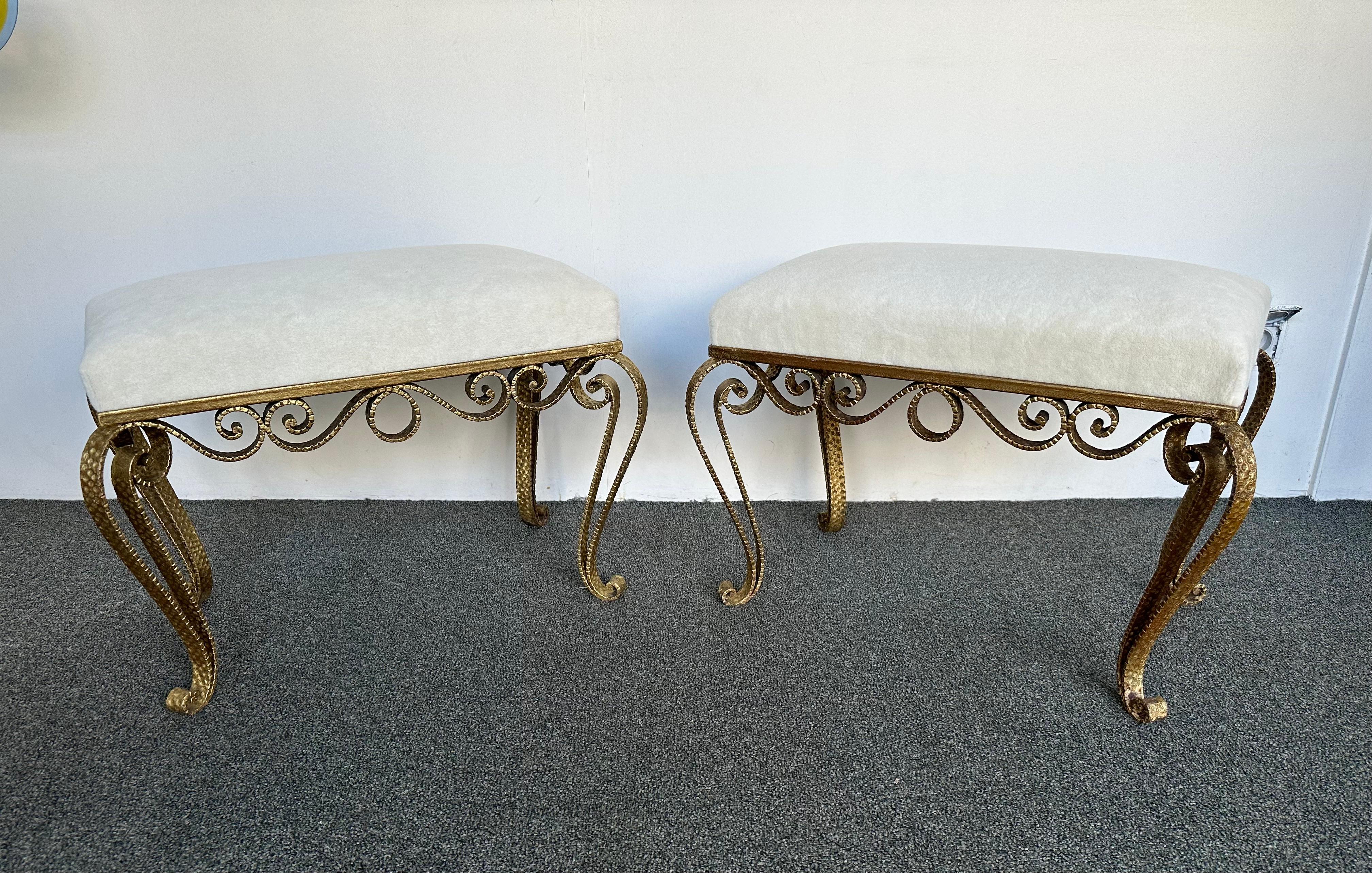 Hammered Pair of Stools Gold Leaf by Pier Luigi Colli, Italy, 1950s
