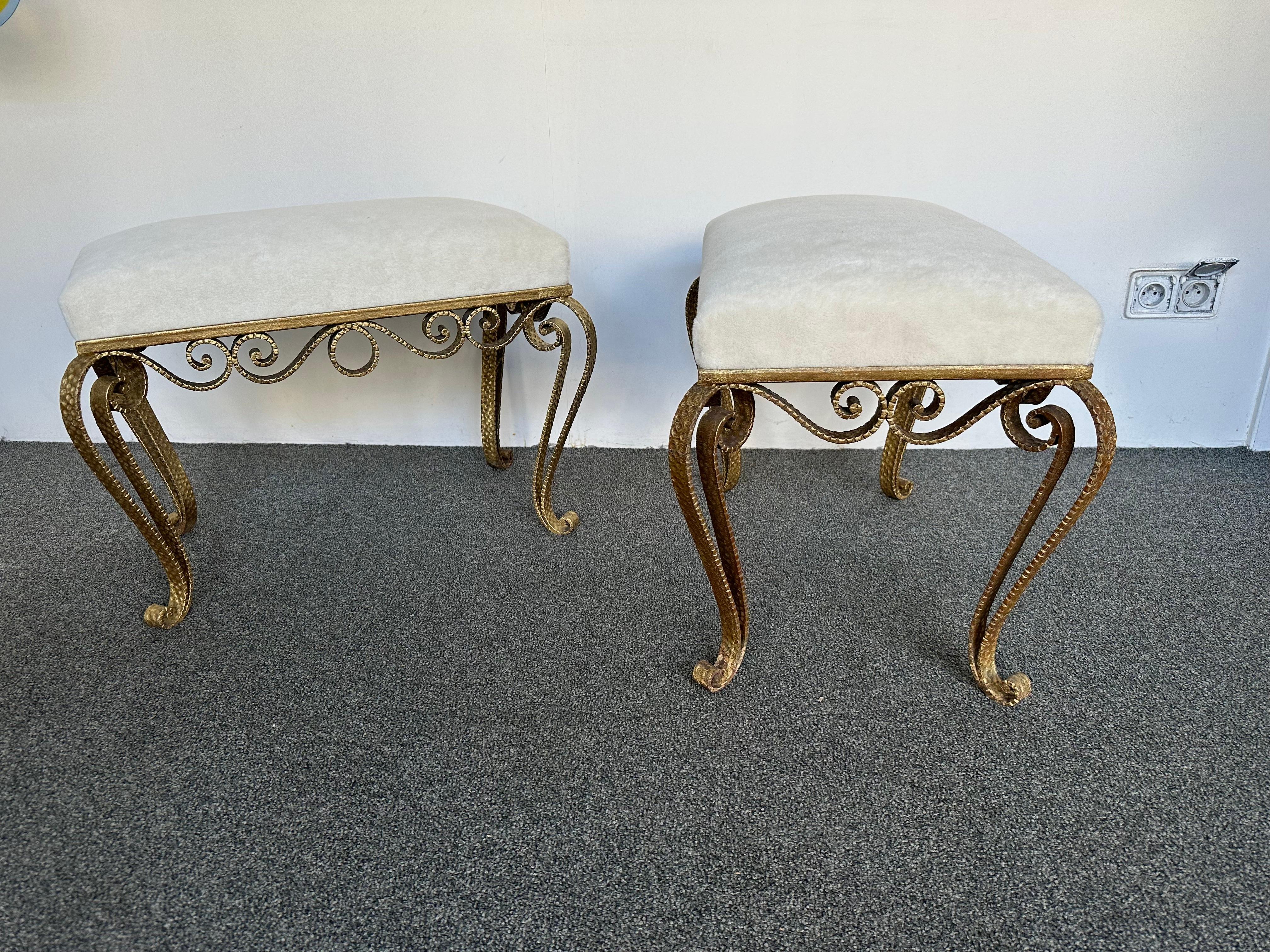 Mid-20th Century Pair of Stools Gold Leaf by Pier Luigi Colli, Italy, 1950s