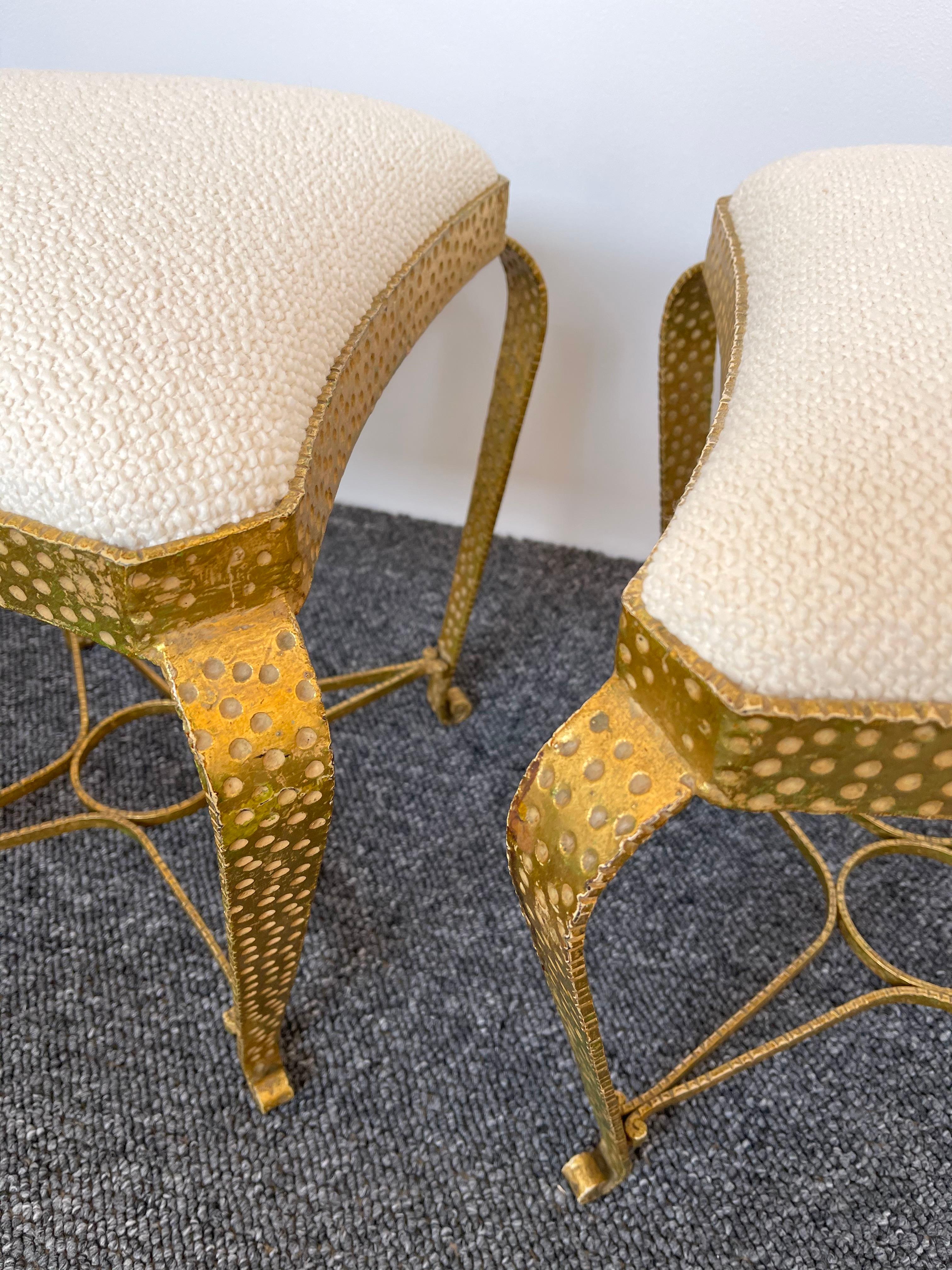 Wrought Iron Pair of Stools Gold Leaf by Pier Luigi Colli, Italy, 1950s