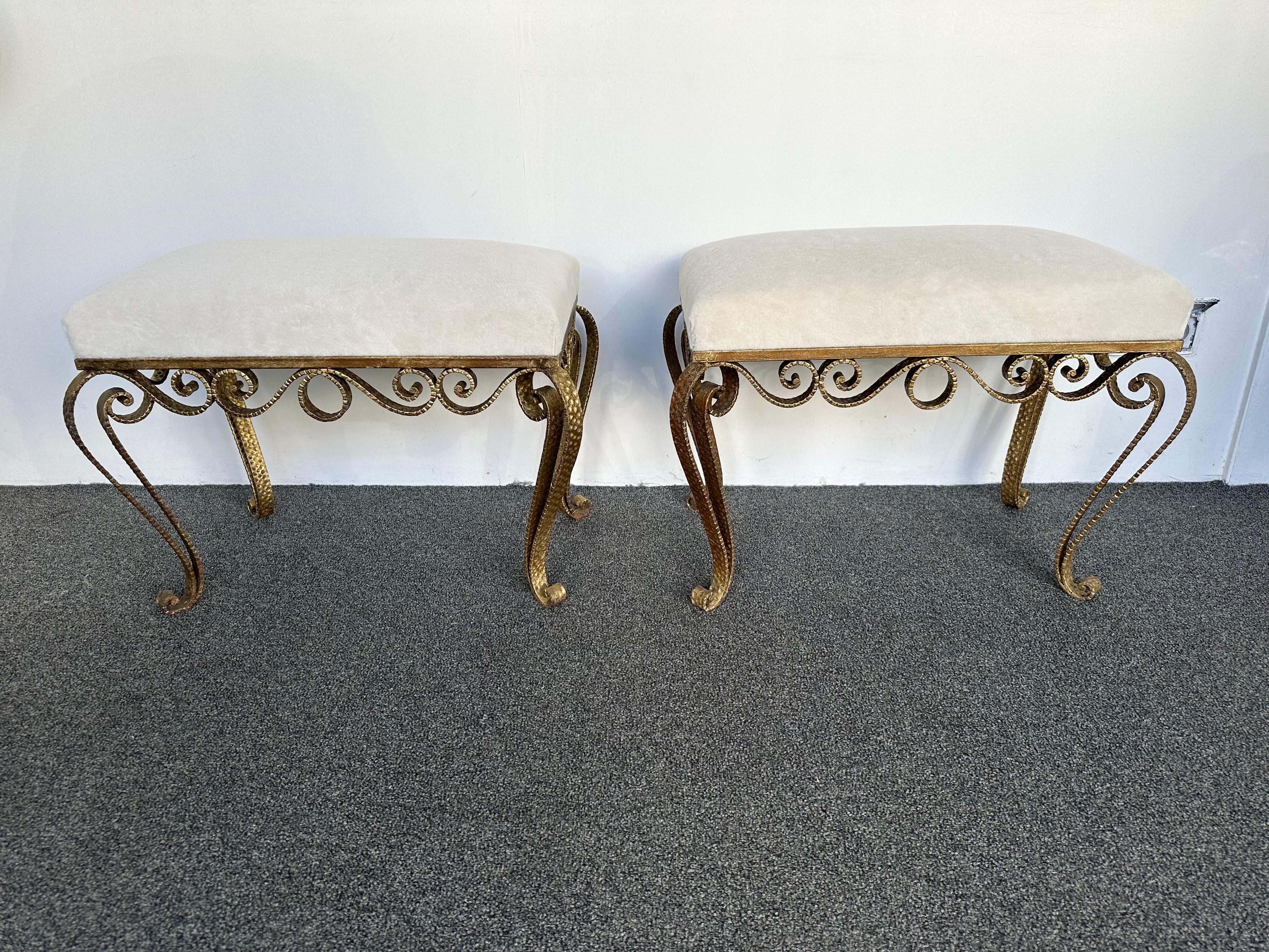 Iron Pair of Stools Gold Leaf by Pier Luigi Colli, Italy, 1950s