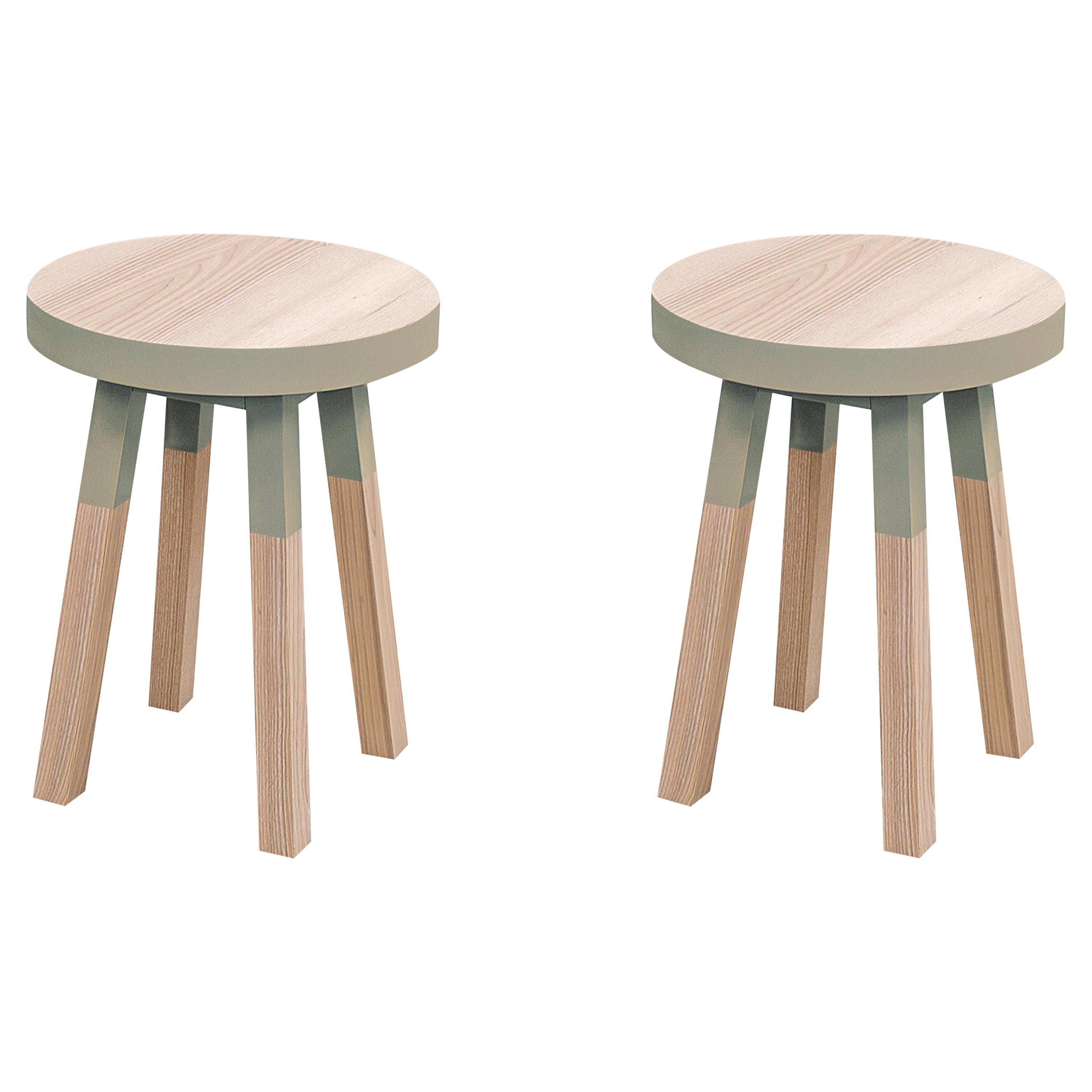 Pair of Stools in Ash Wood, Design by Eric Gizard, 100% Made in France For Sale