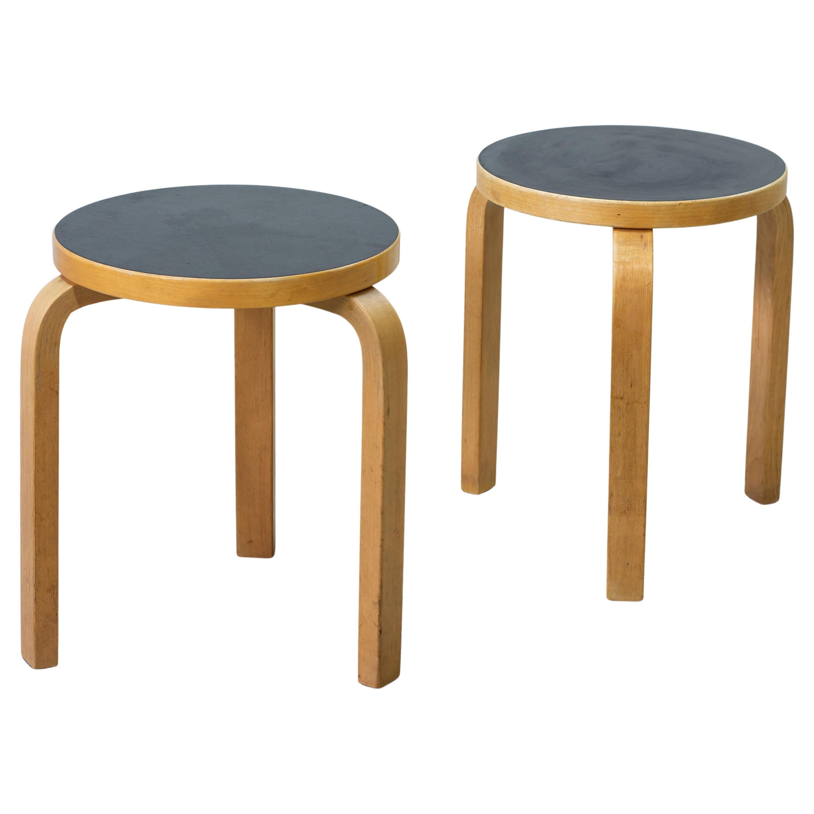 Pair of stools in birch model 60 designed by Alvar Aalto, 1950s