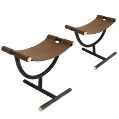 Pair of Stools in Braided Leather Inspired in Stools Designed by Gucci in 1970s