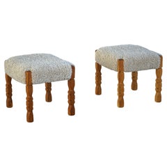 Paire de tabourets en Oak et sièges en laine d'agneau, modernité danoise du milieu du siècle, années 1950