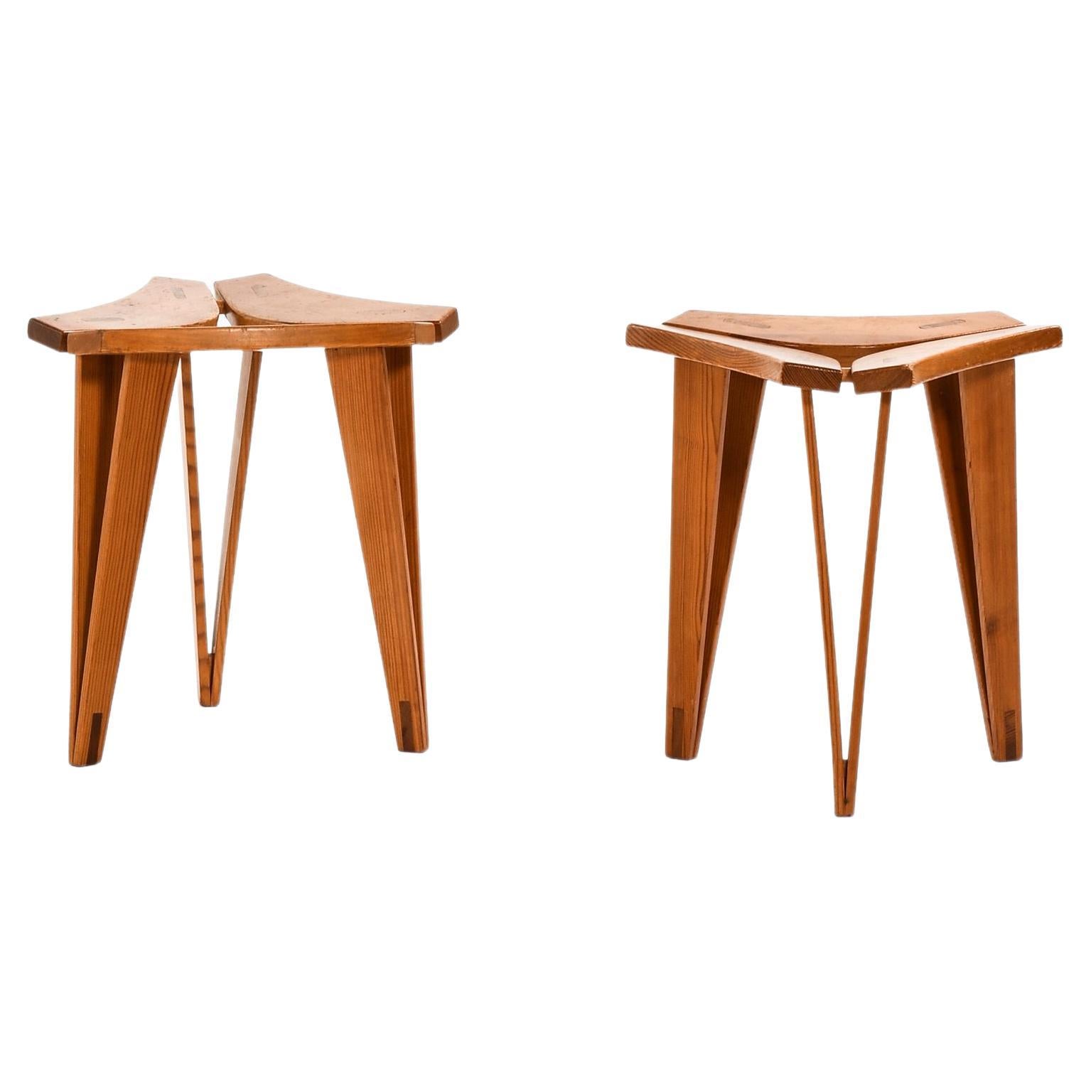 Pair of Stools in Oregon Pine by Edvard Wilberg, 1955