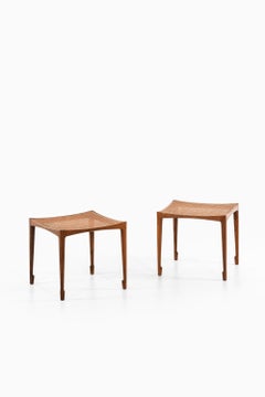 Pair of Stools in Rosewood and Woven Cane by Bernt Petersen, 1950's