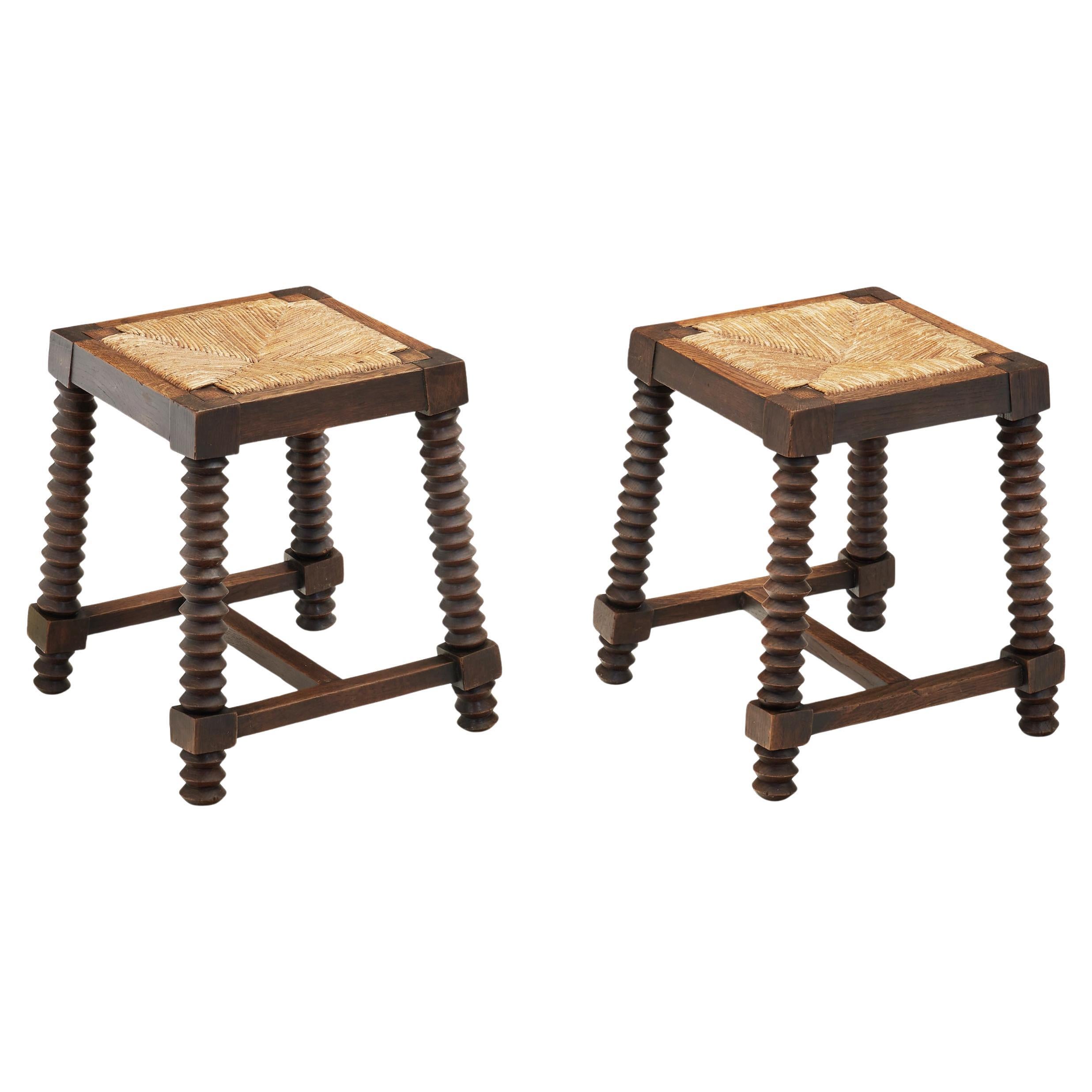 Paire de tabourets à la manière de Charles Dudouyt, France 20ème siècle