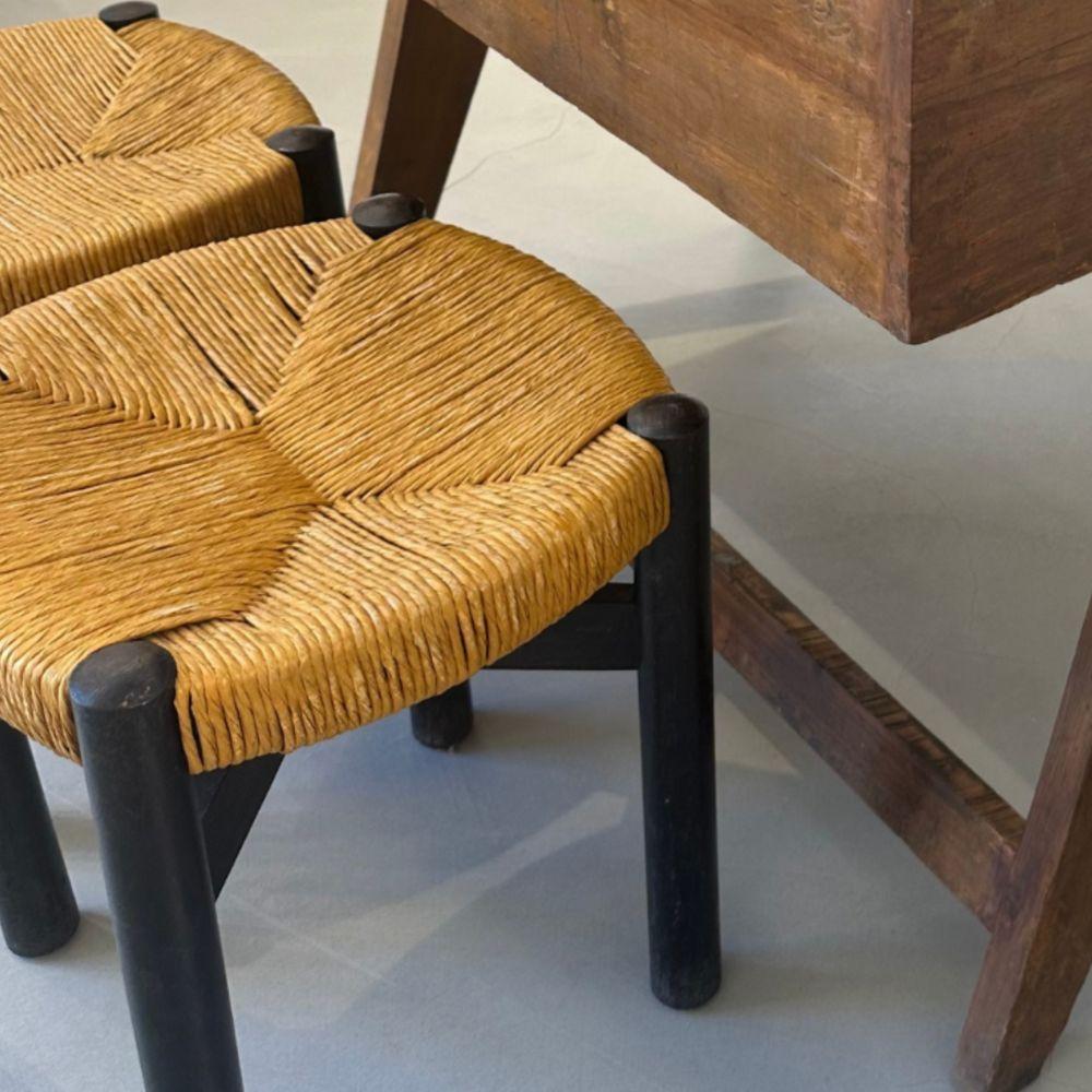 Beechwood frame with yellow straw seat 
44 x 36 x 36 cm 17.32 x 14.17 x 14.17 in
 Designed for Les Arcs 1600 residences