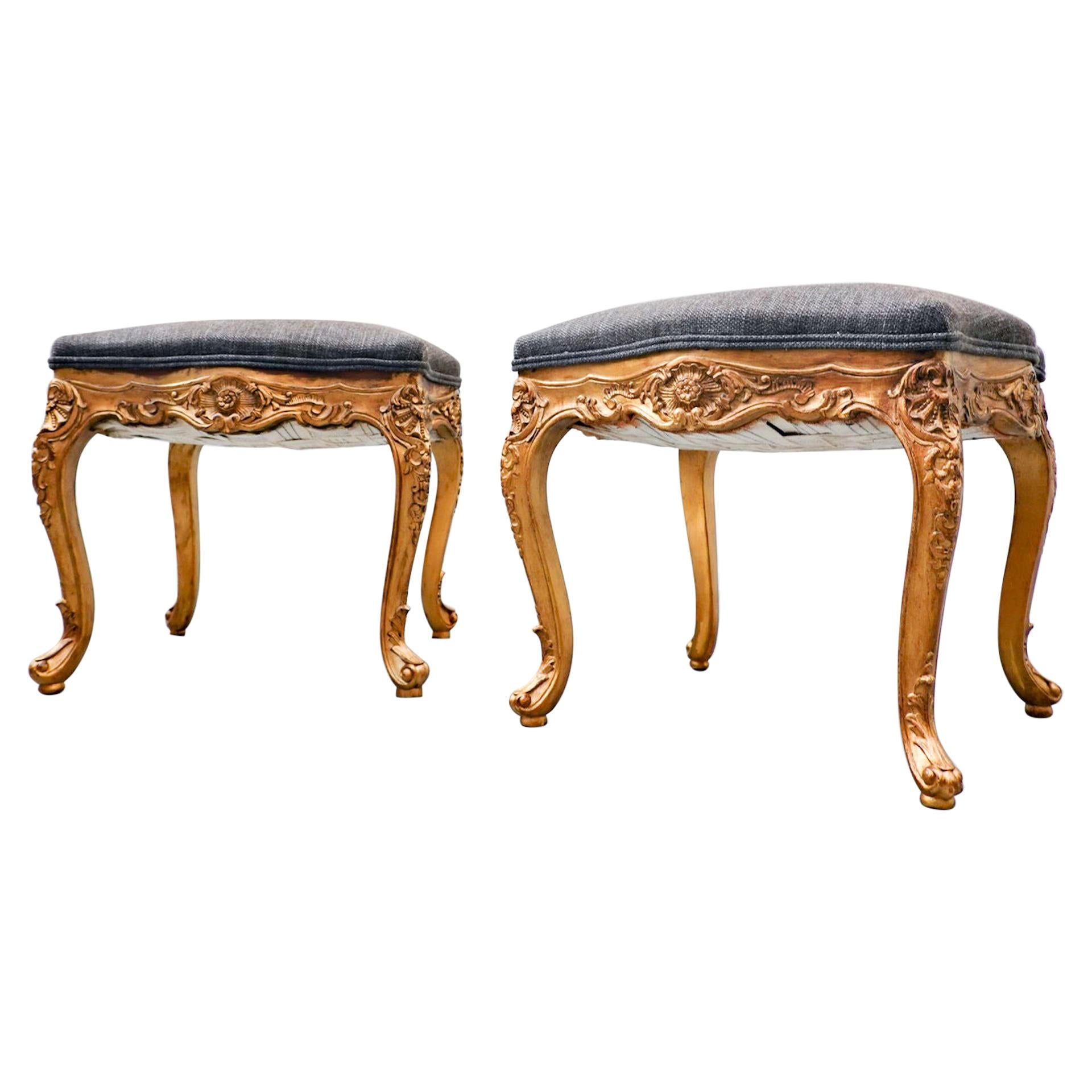 Pair of Stools, Louis XV Style, Belgium