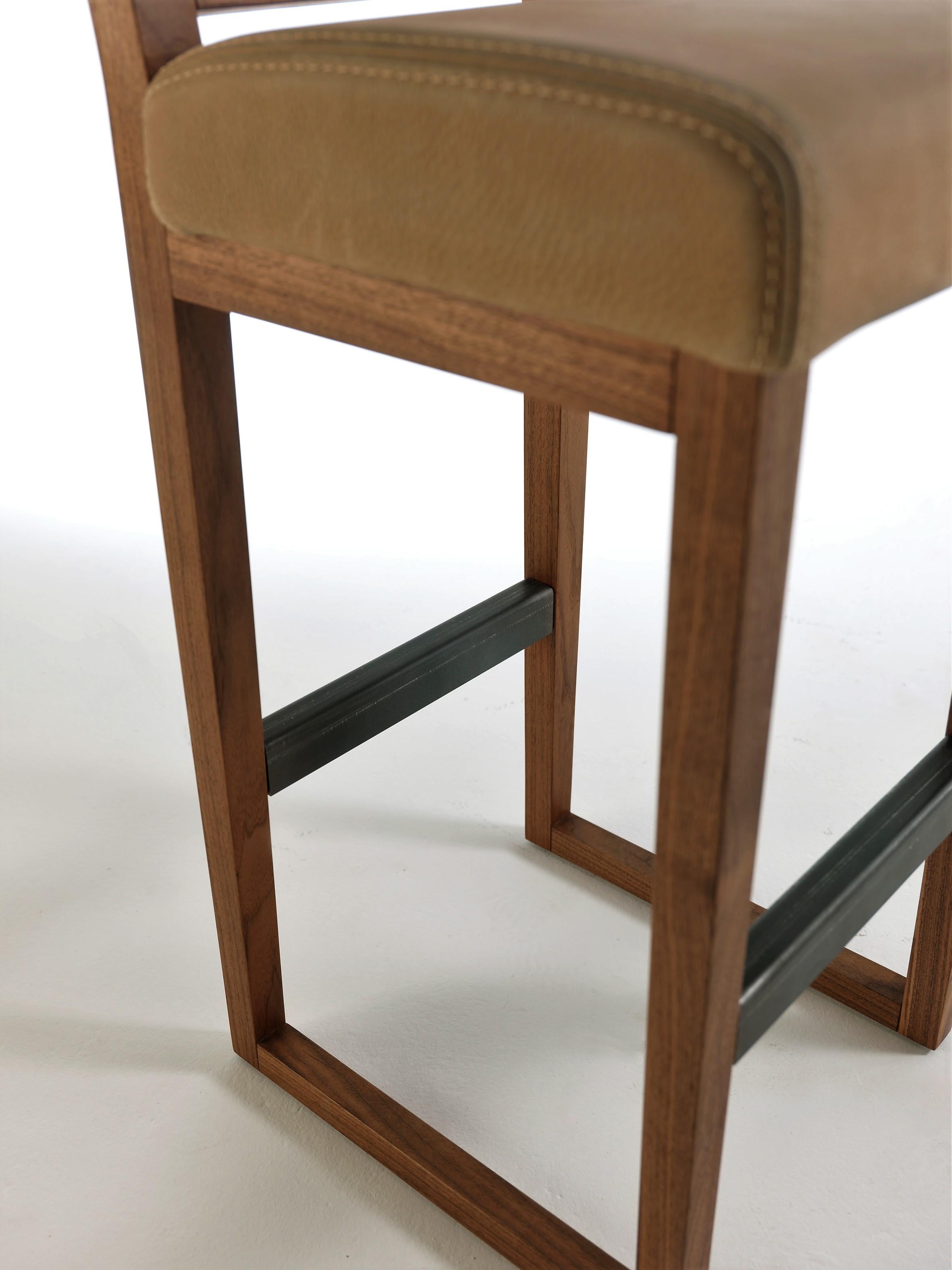 Pair of Stools Made from Solid American Walnut with Padded Seat in Leather In New Condition For Sale In New York, NY