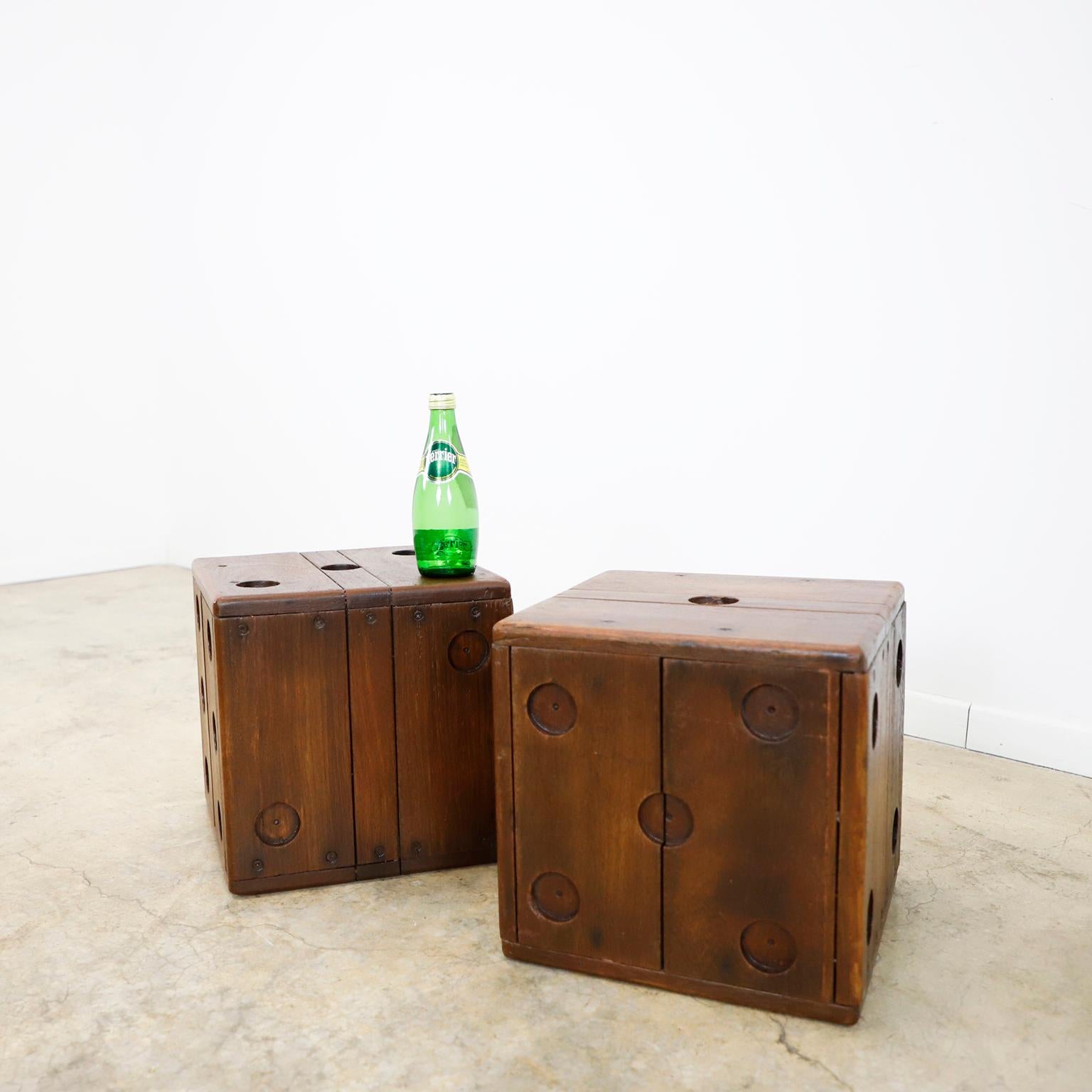 Mexican Pair of Stools Made in Wood in Dice Form For Sale