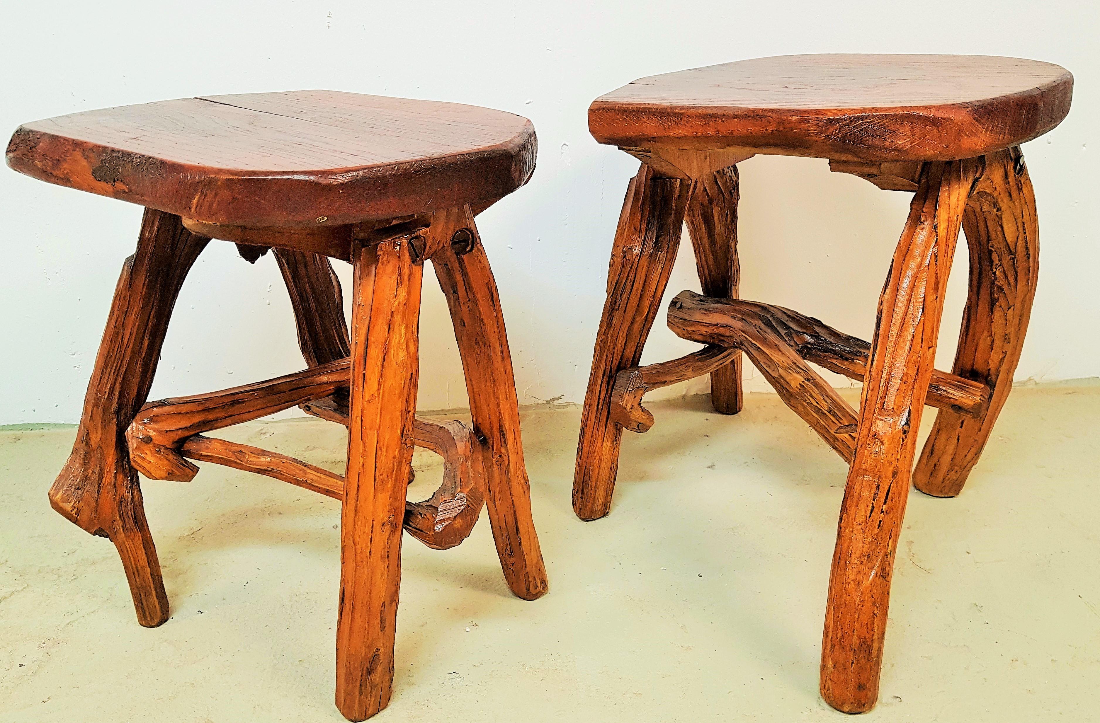 Pair of Stools or Side Tables Primitive Rustic Brutalist, France 1960s 4