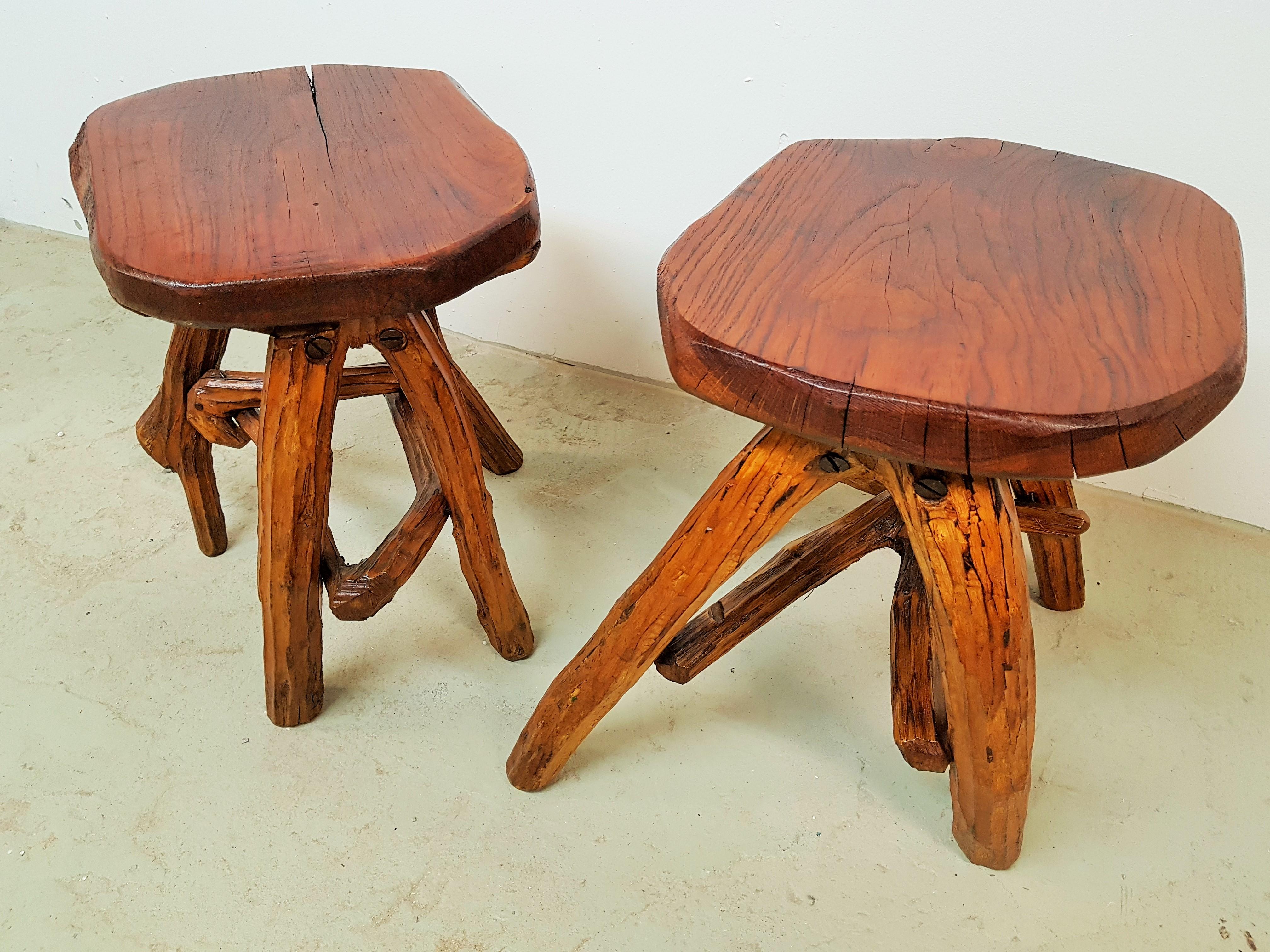 Pair of Stools or Side Tables Primitive Rustic Brutalist, France 1960s 9