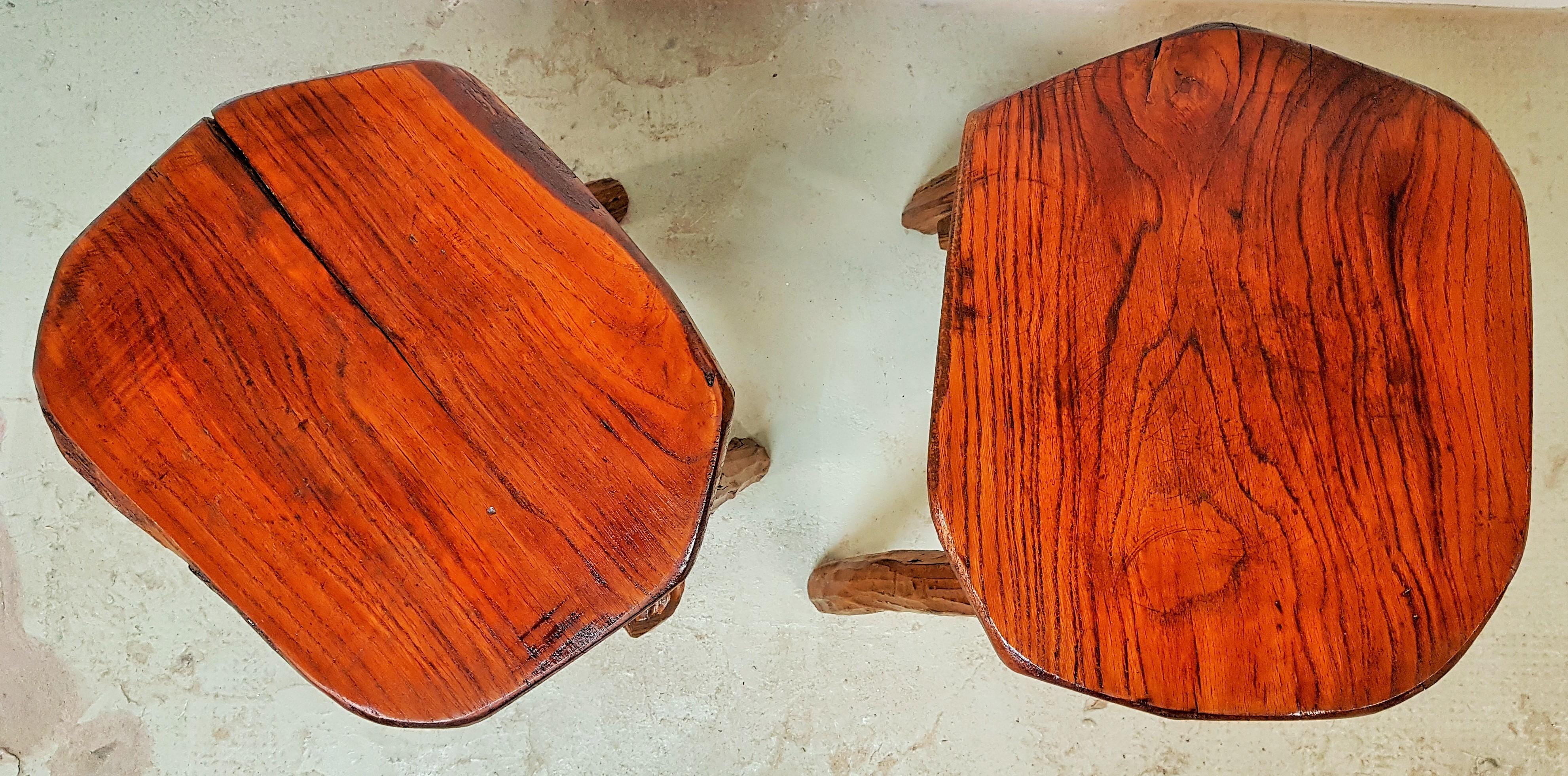 Pair of Stools or Side Tables Primitive Rustic Brutalist, France 1960s 11