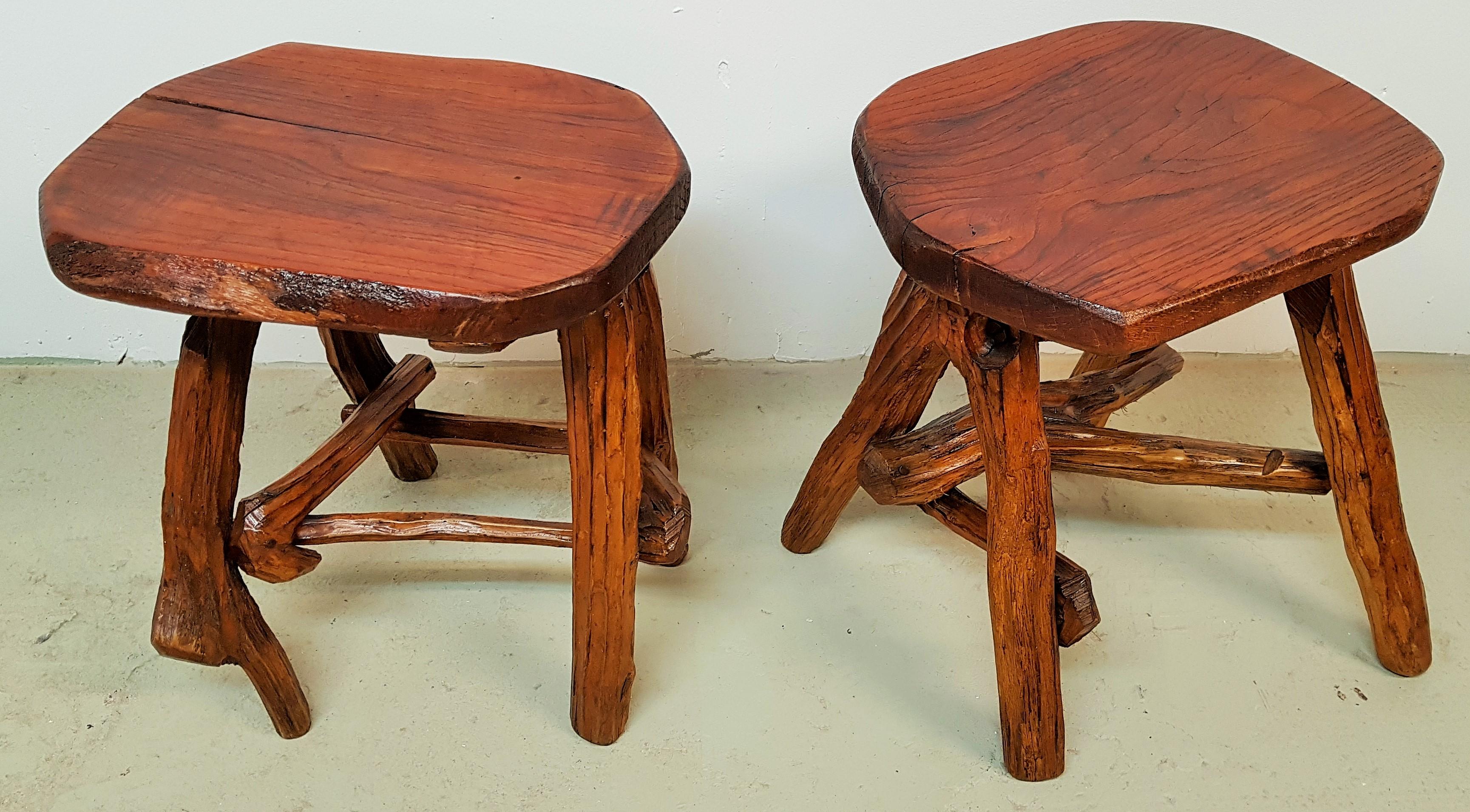 Mid-20th Century Pair of Stools or Side Tables Primitive Rustic Brutalist, France 1960s