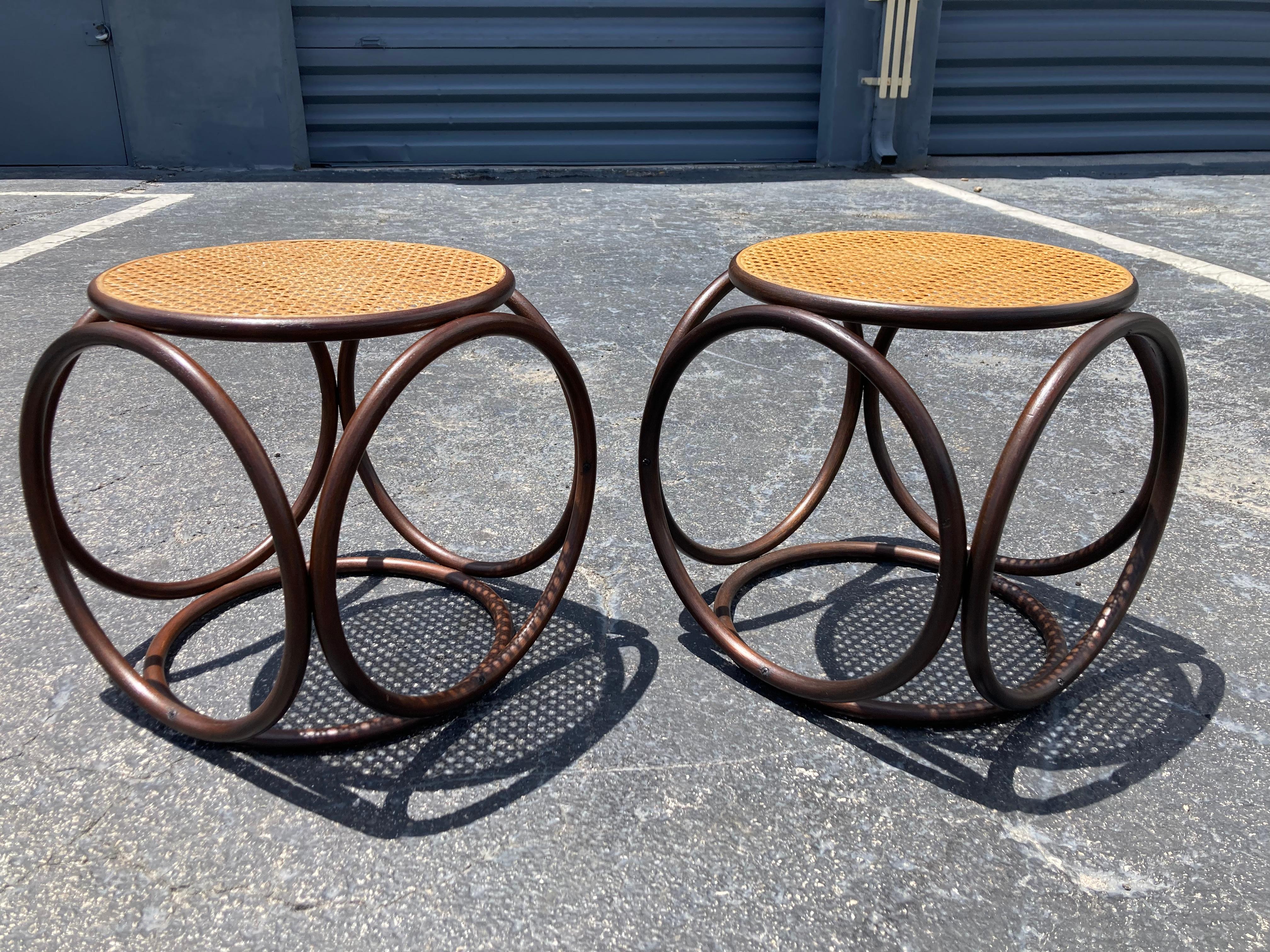 Pair of Stools, Ottomans, Side Tables, Cane and Bentwood Brown 4