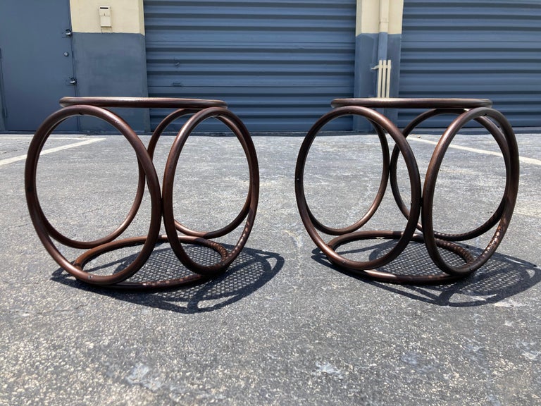 Pair of Stools, Ottomans, Side Tables, Cane and Bentwood Brown For Sale