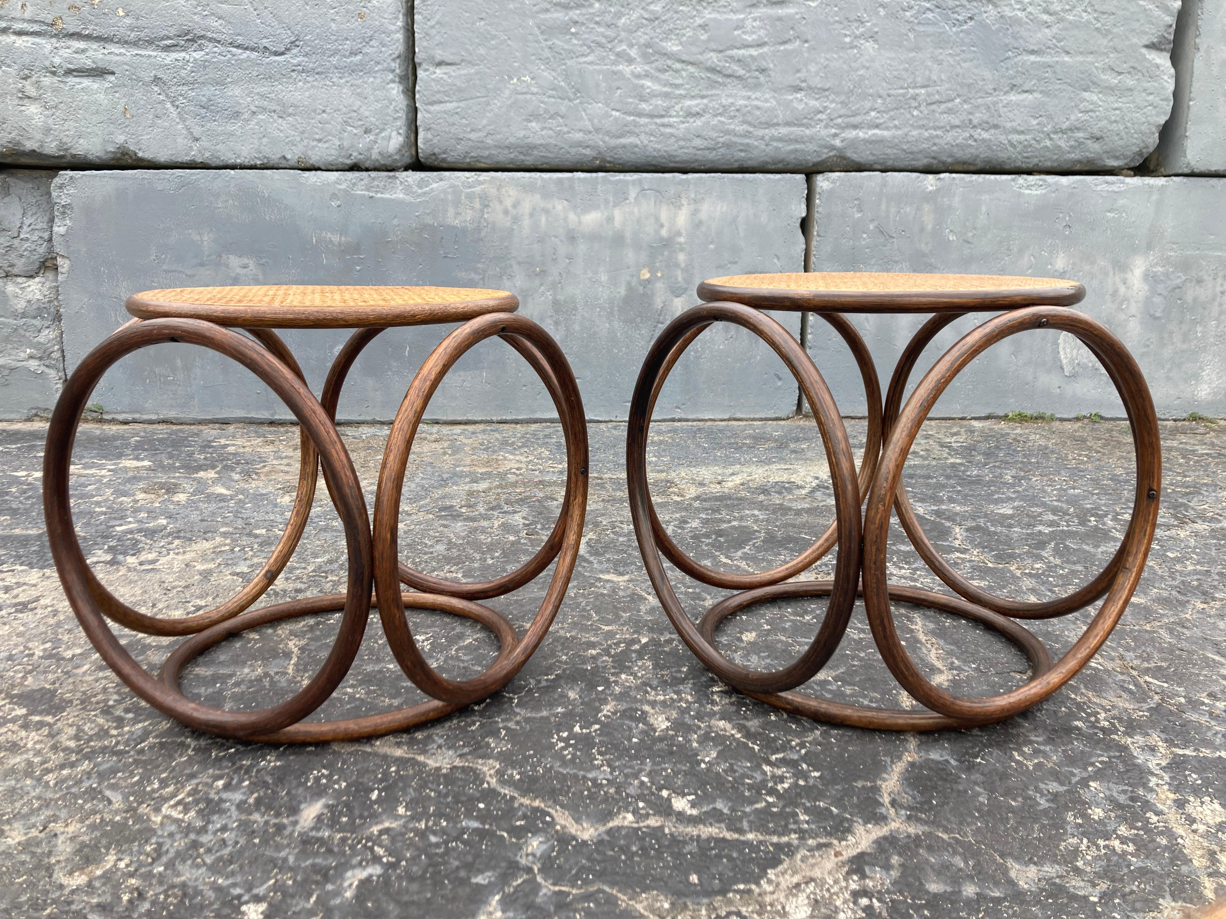 Pair of Stools, Ottomans, Side Tables, Cane and Bentwood Brown For Sale 6