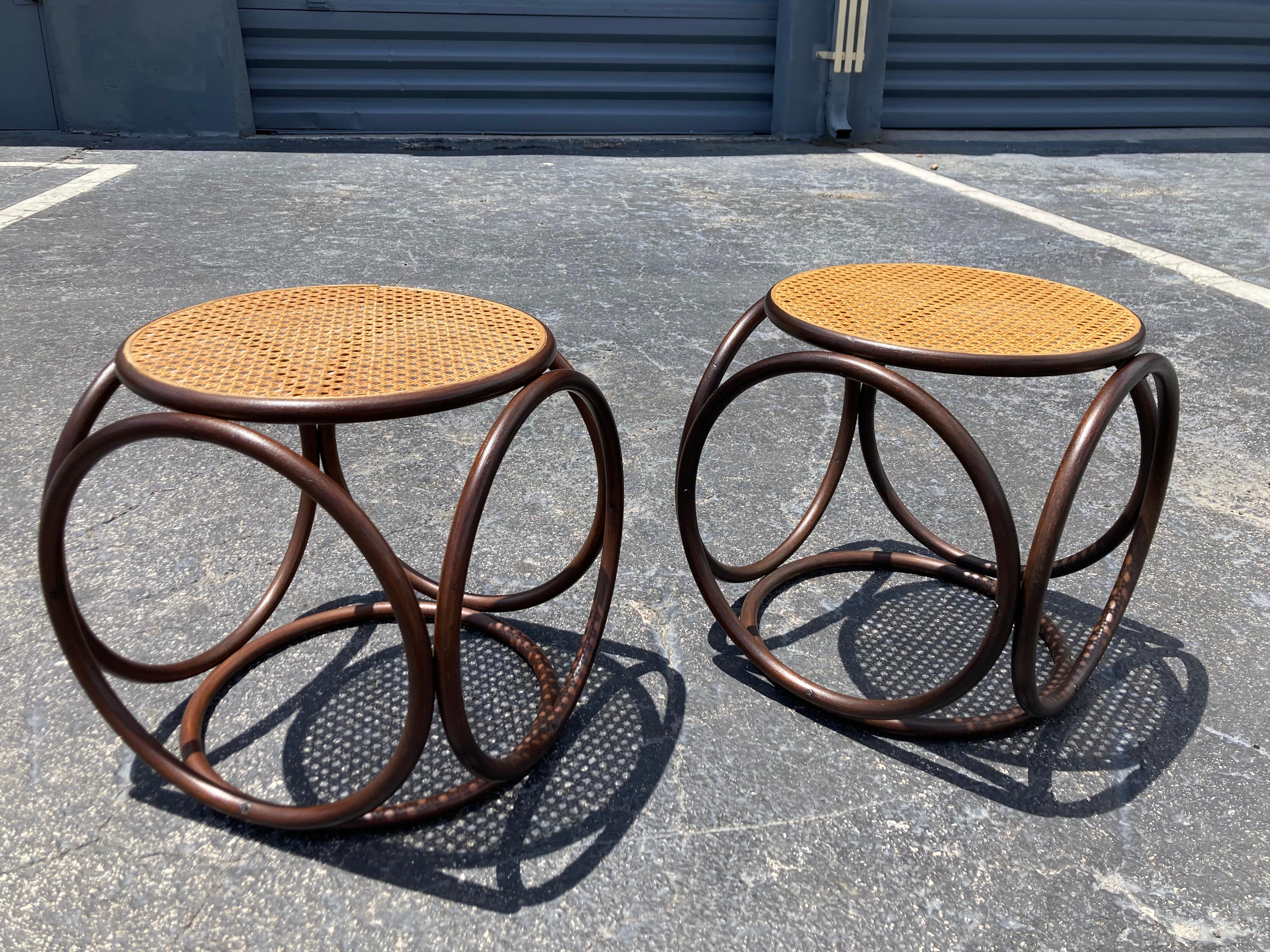Pair of Stools, Ottomans, Side Tables, Cane and Bentwood Brown 7