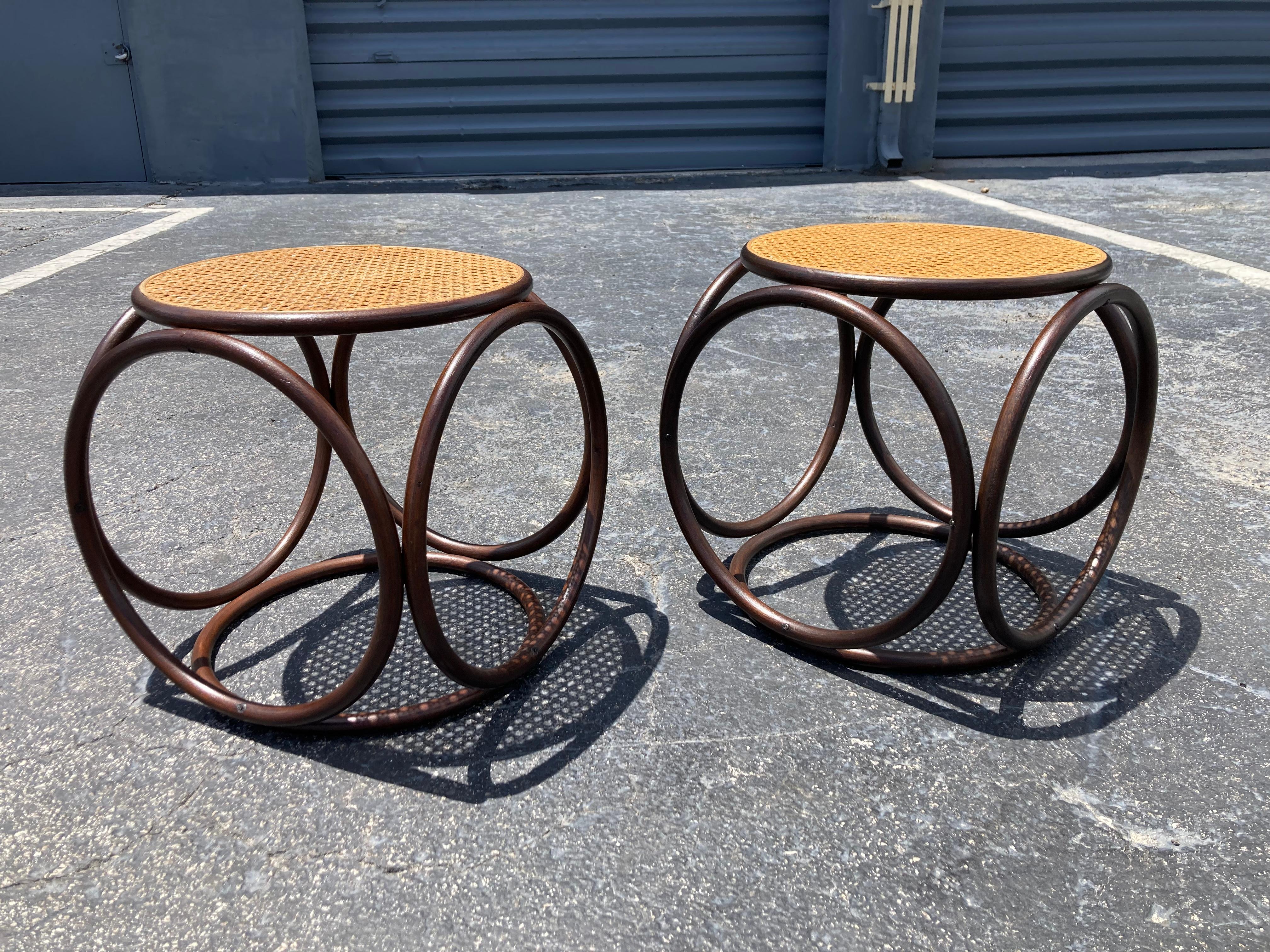 Modern Pair of Stools, Ottomans, Side Tables, Cane and Bentwood Brown